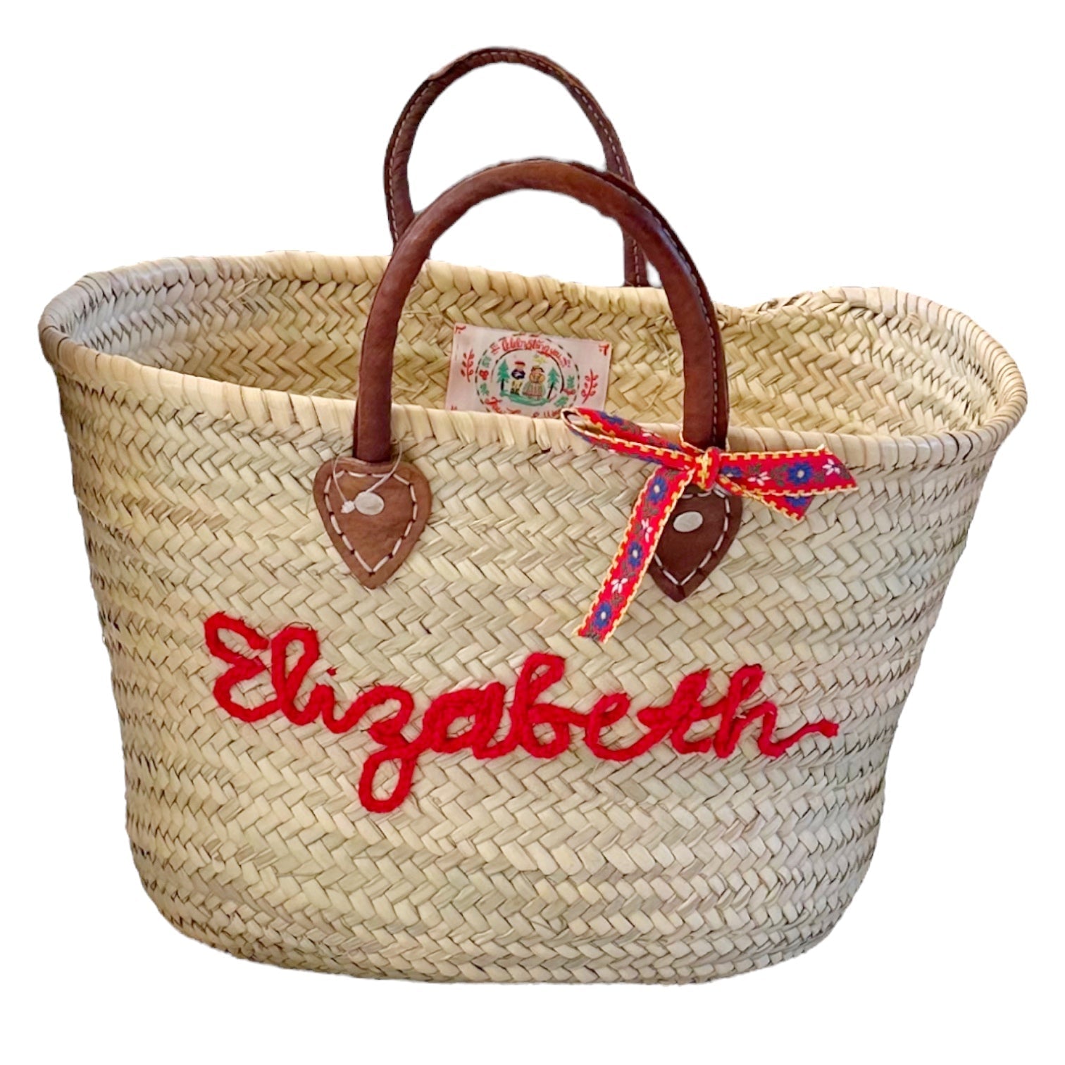 Big Embroidered Bag / Basket / French Market Basket / Straw Basket - red - Premium  from Tricia Lowenfield Design 