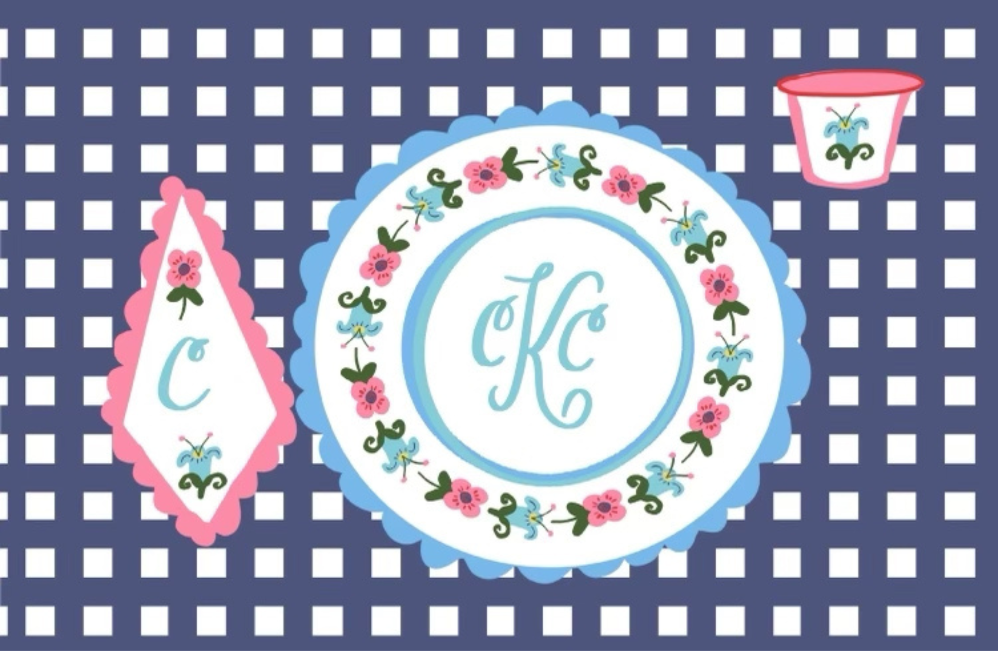 Gingham Flowers Placemat (personalized)