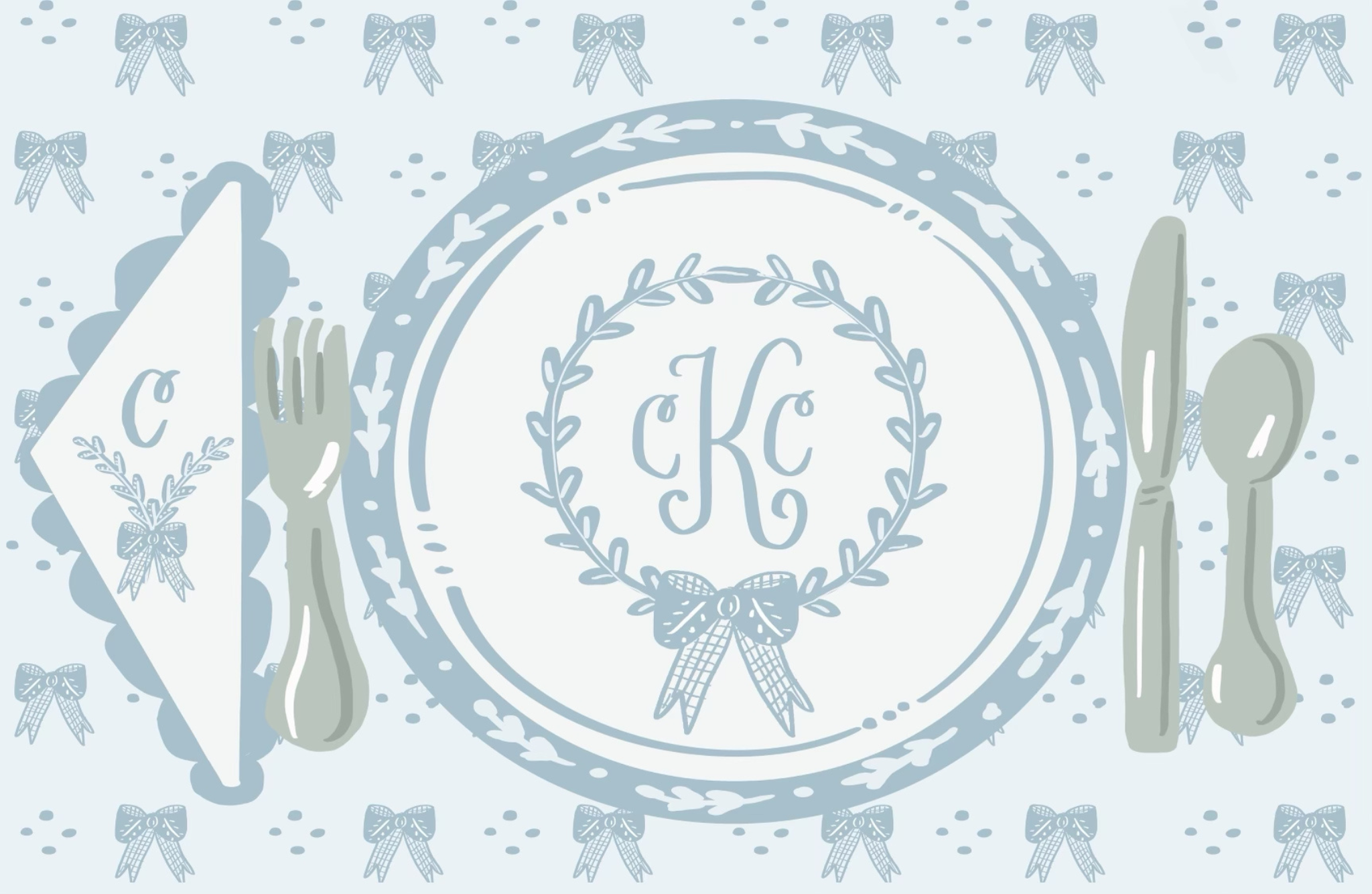 Blue Bows Placemat (personalized) - Premium Placemat from Tricia Lowenfield Shop