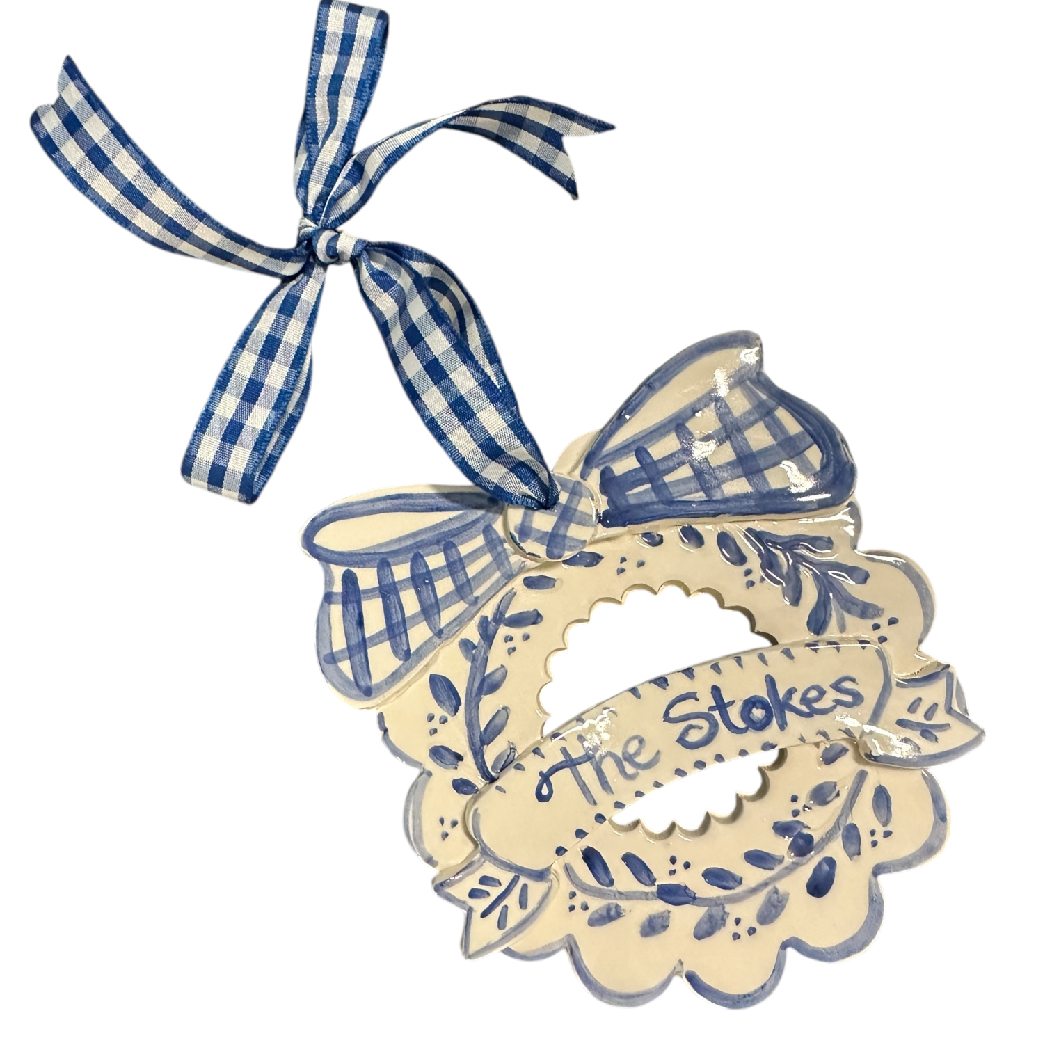 Banner and Wreath Christmas Ornament - blue/white - Premium from Tricia Lowenfield Design