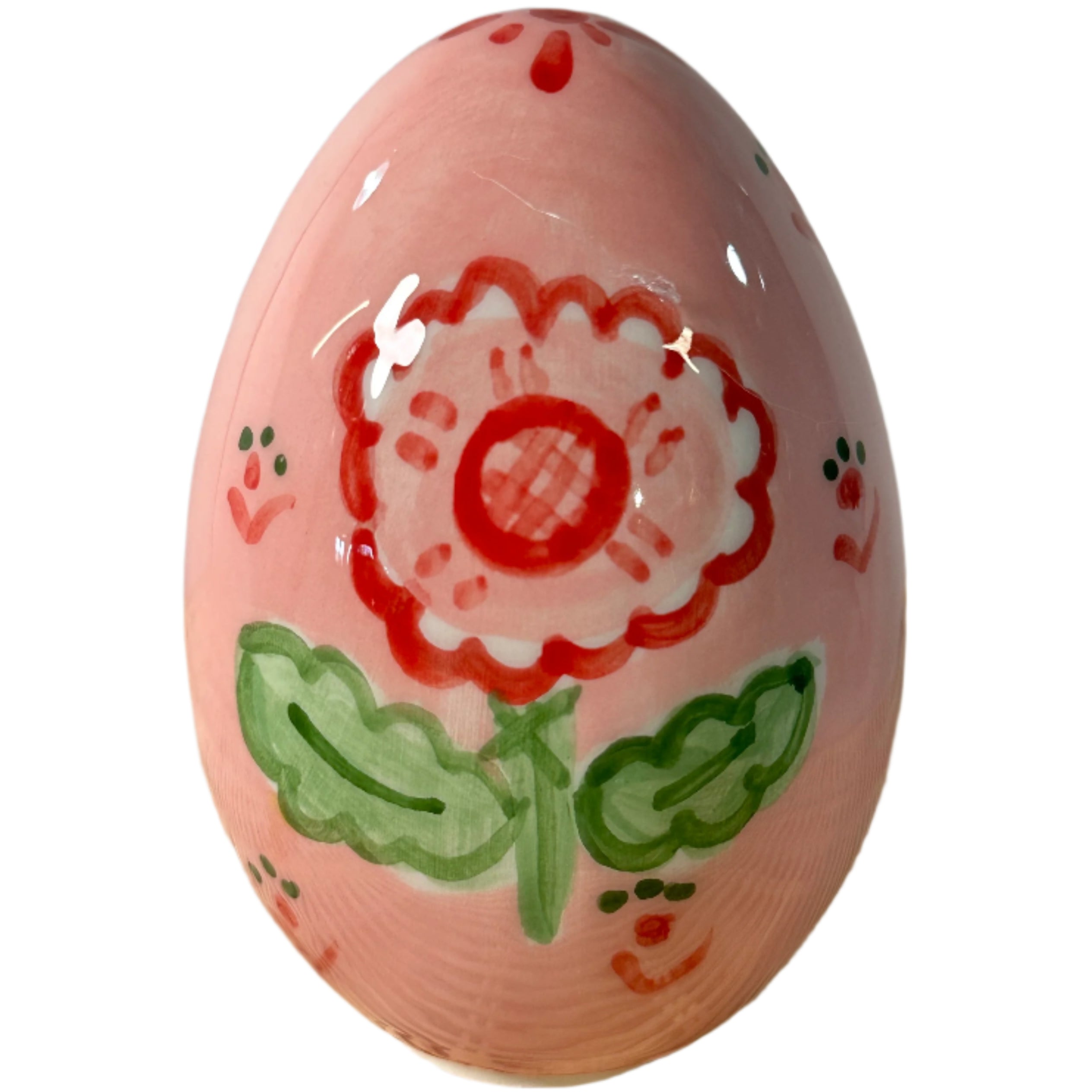 Handpainted Easter Egg - Pink with Red Flower - Premium from Tricia Lowenfield Design