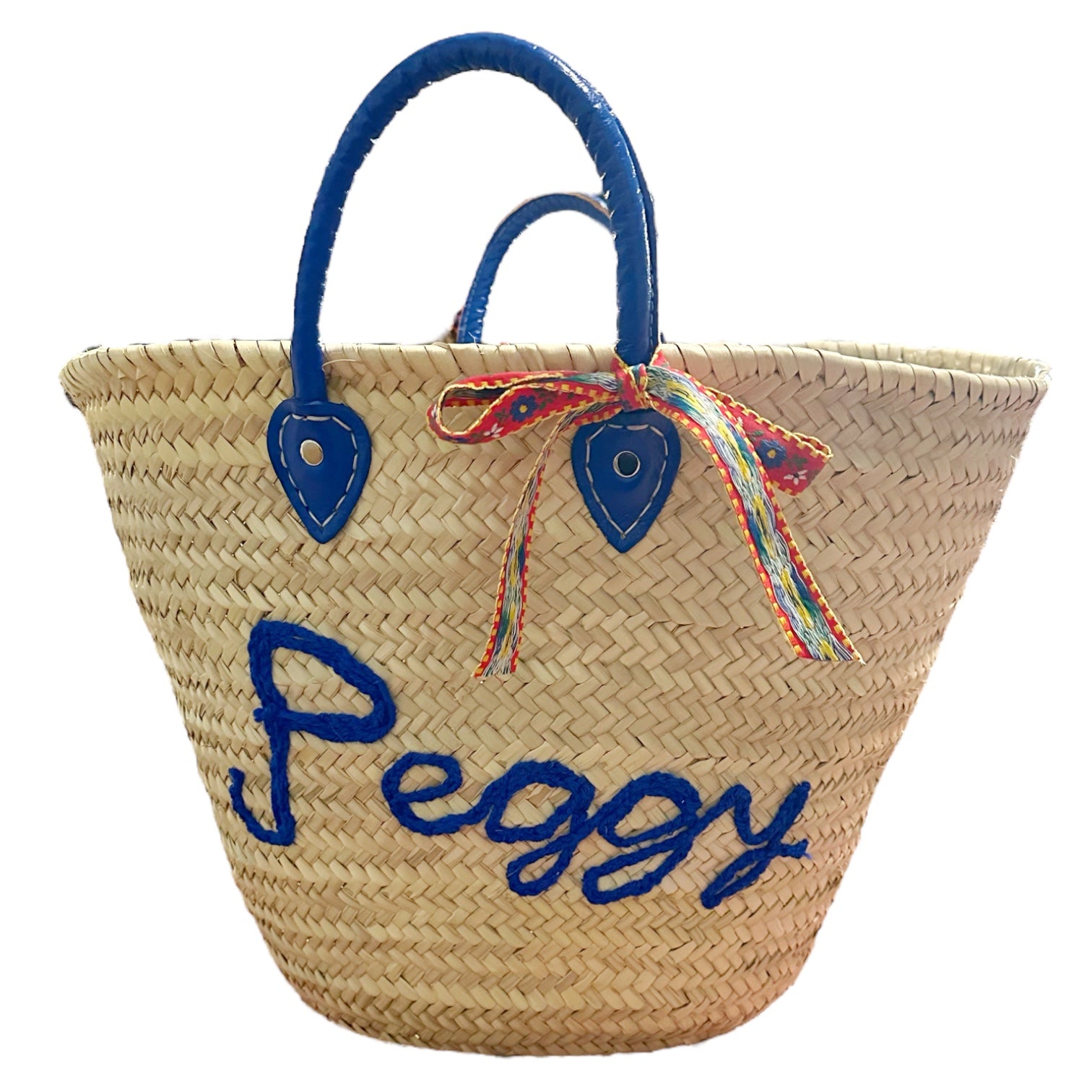 Big Embroidered Bag / Basket / French Market Basket / Straw Basket - blue - Premium  from Tricia Lowenfield Design 
