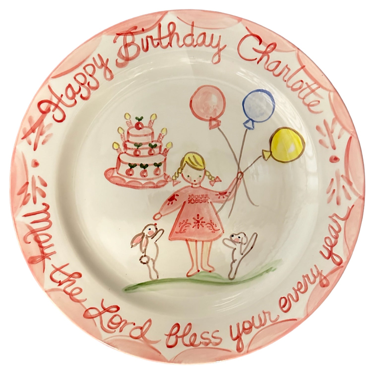 Birthday Plate - Pink Dress (Full Color) - Premium  from Tricia Lowenfield Shop 