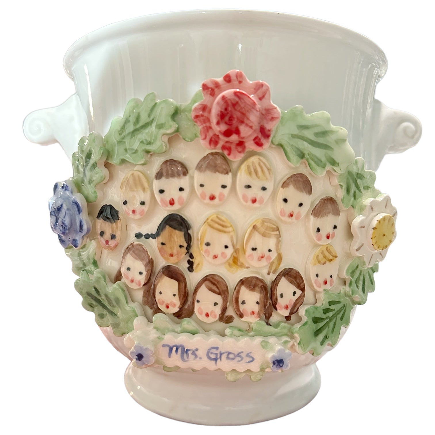 Cache Pot with Children's Faces - Primary Flowers - Premium from Tricia Lowenfield Design