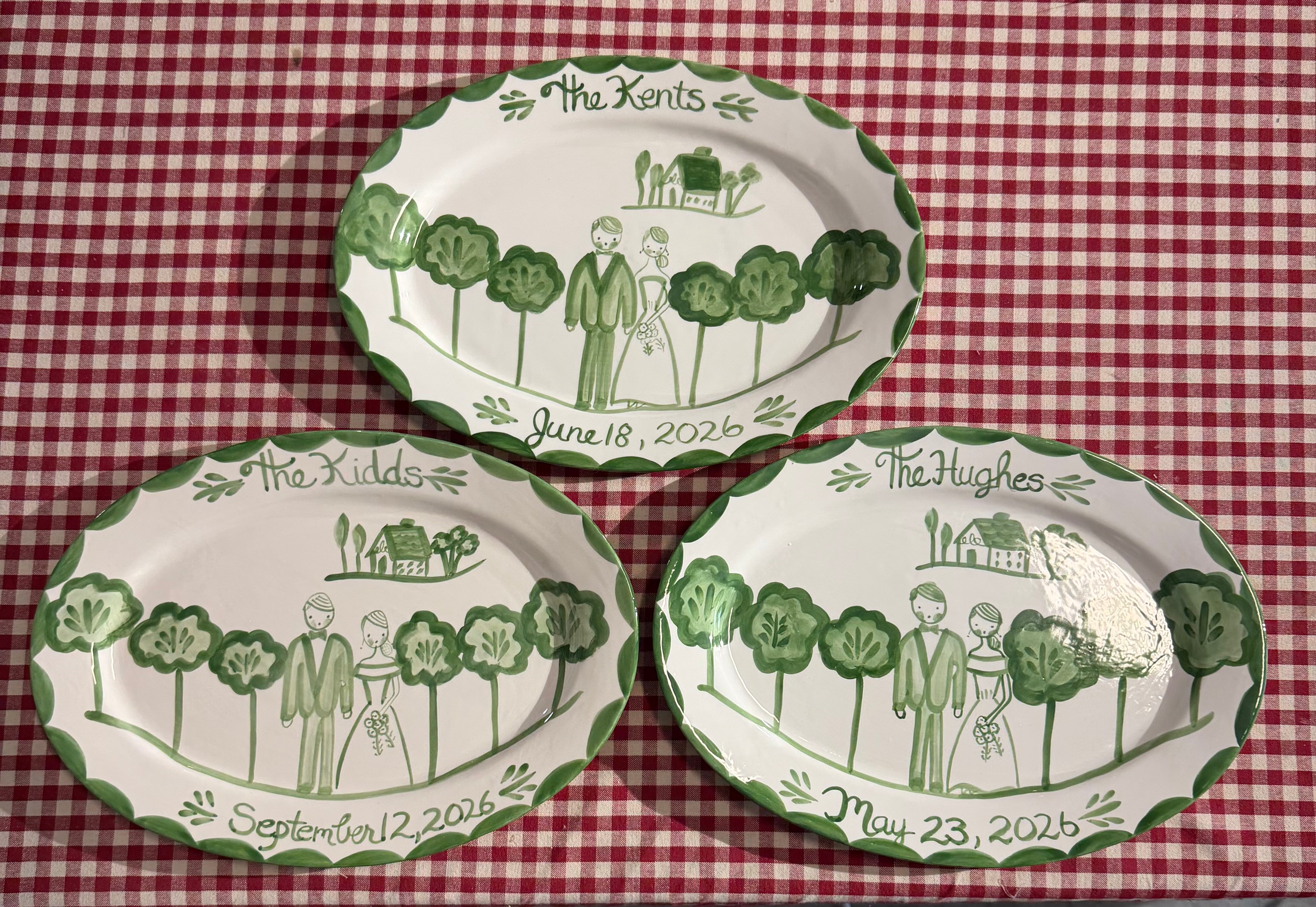 Large Custom Bride and Groom Platter (Green and White)