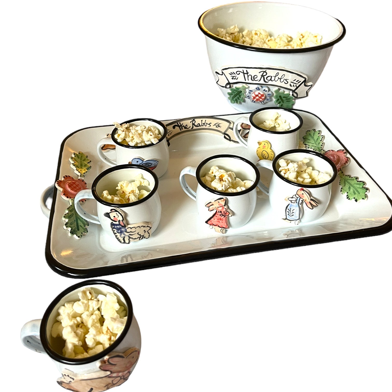 Popcorn Bowl set with Tray and 6 cups - Premium from Tricia Lowenfield Shop