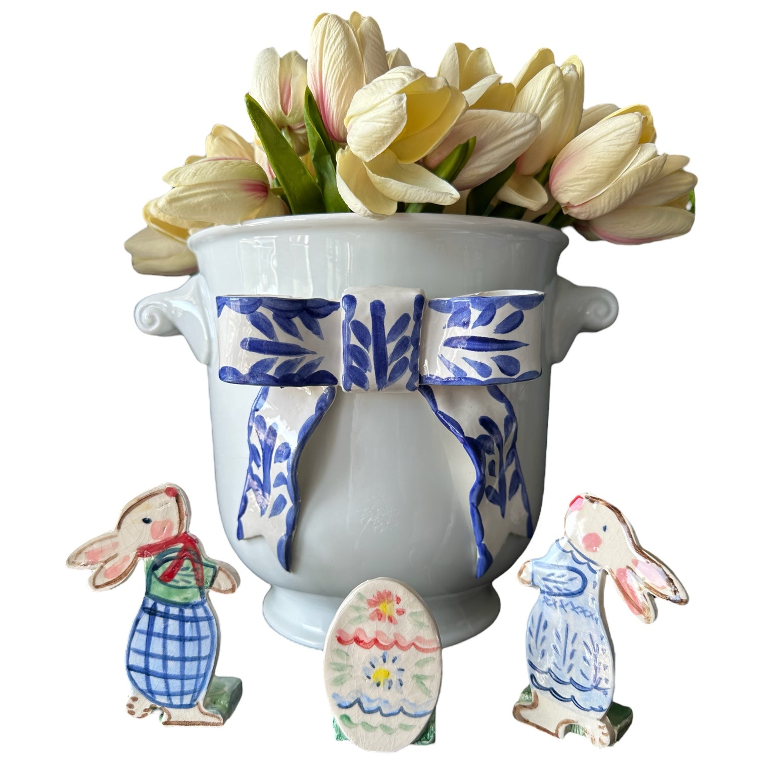 Cache Pot with Bow (blue) - Premium from Tricia Lowenfield Shop