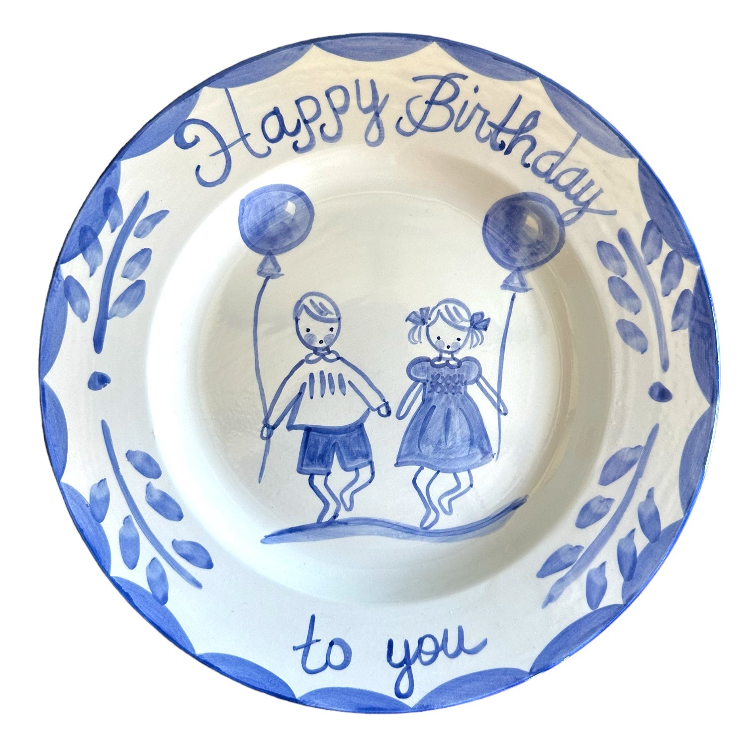 Everyone’s Birthday Plate - Blue and white - Premium  from Tricia Lowenfield Shop 