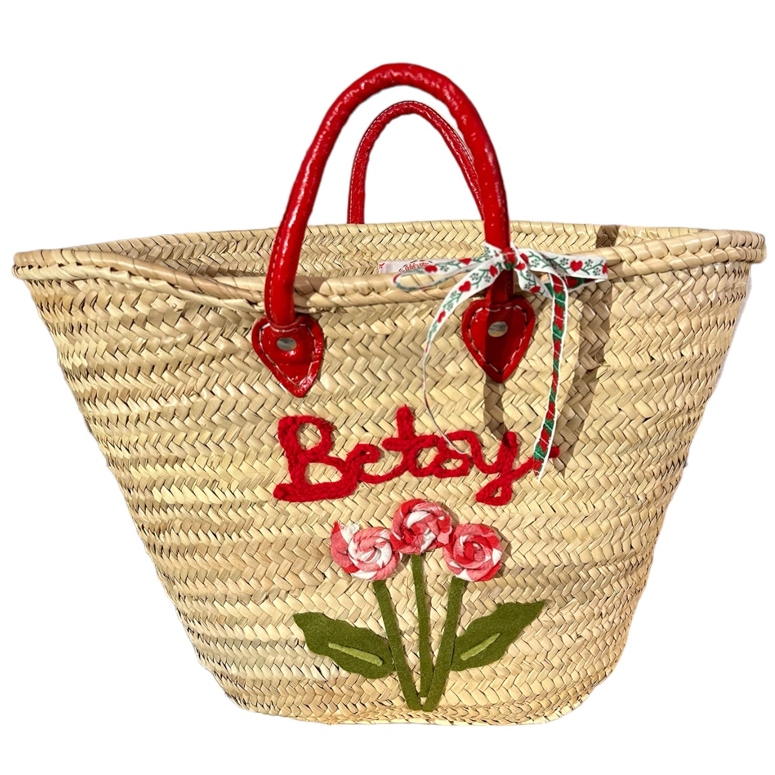 Big Embroidered Bag / Basket / French Market Basket / Straw Basket - red - Premium  from Tricia Lowenfield Design 