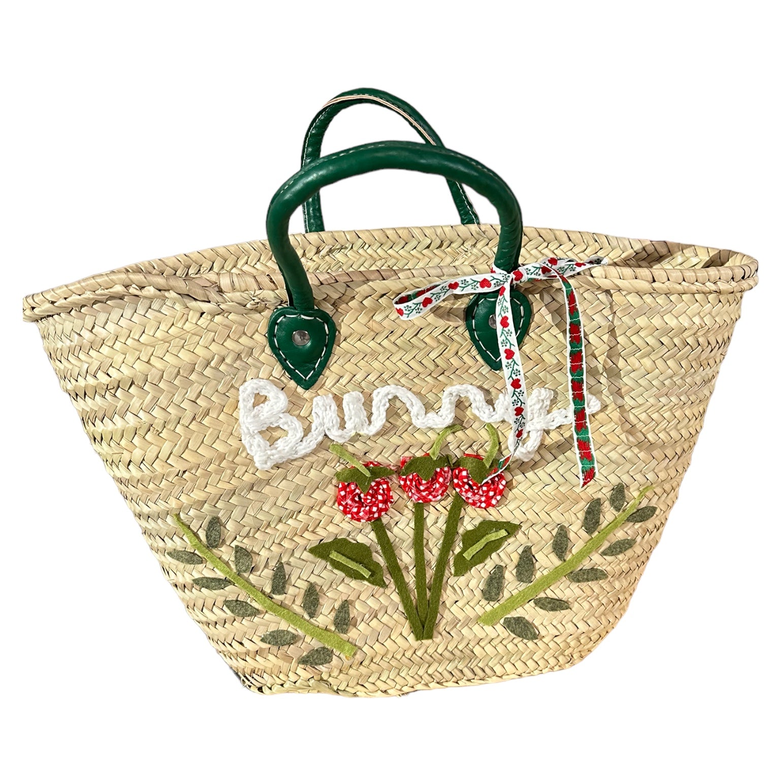 Big Embroidered Bag / Basket / French Market Basket / Straw Basket - green - Premium  from Tricia Lowenfield Design 