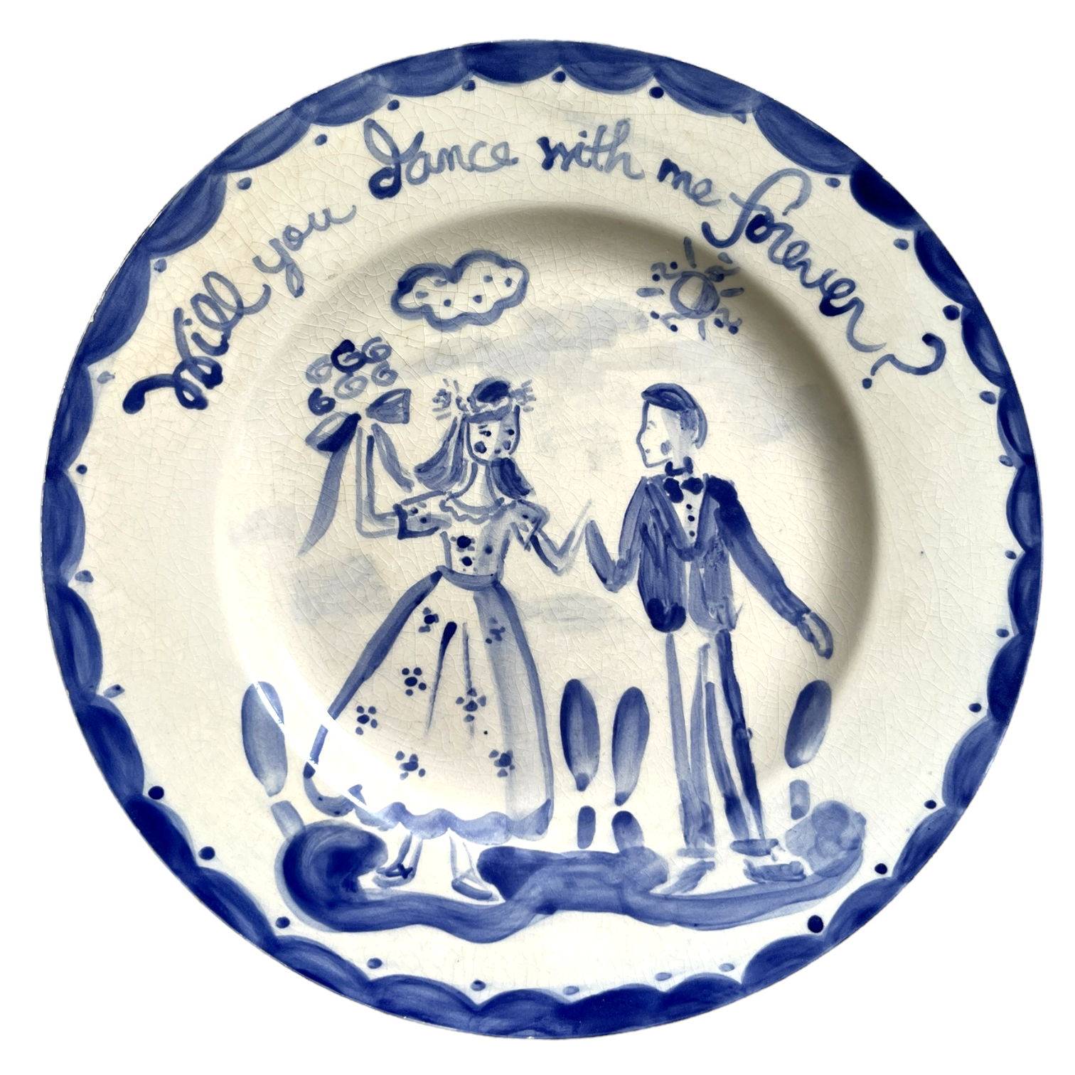 Custom Plate - Bride and Groom (blue and white) - Premium Platter from Tricia Lowenfield Design