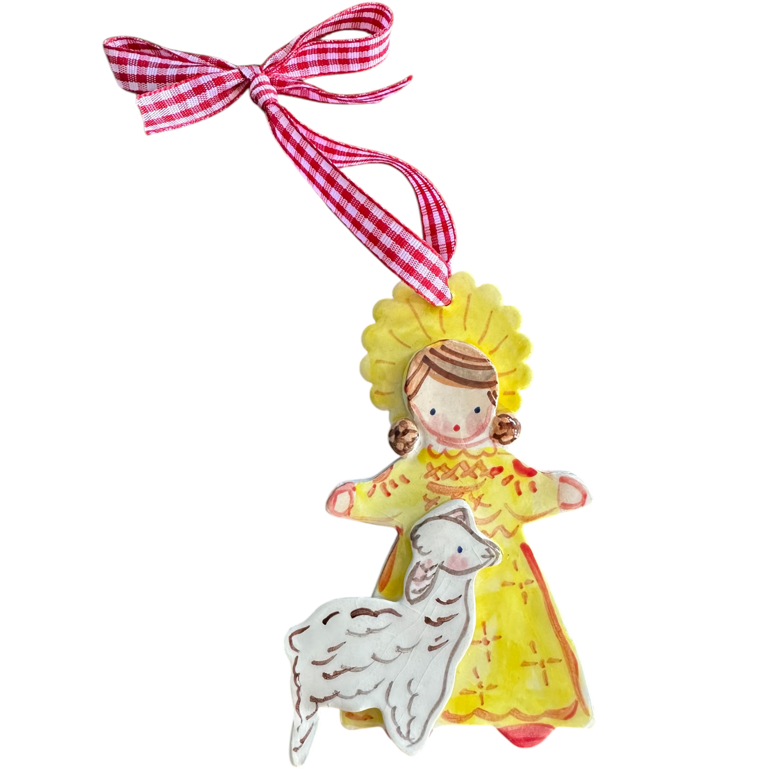 Angel with Lamb Ornament - Yellow Dress - Premium from Tricia Lowenfield Design