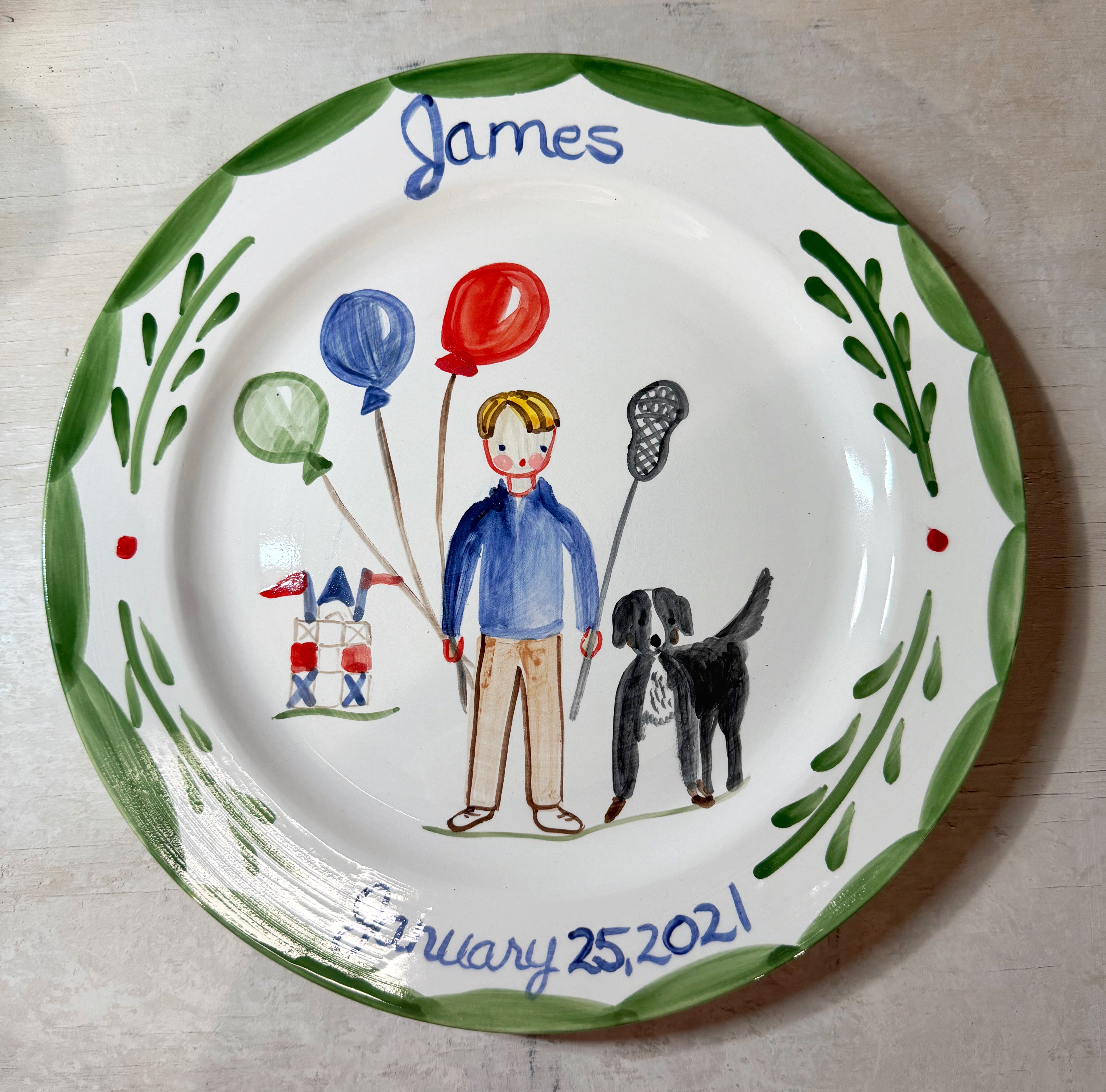 James Birthday Plate - Dog and Lacrosse