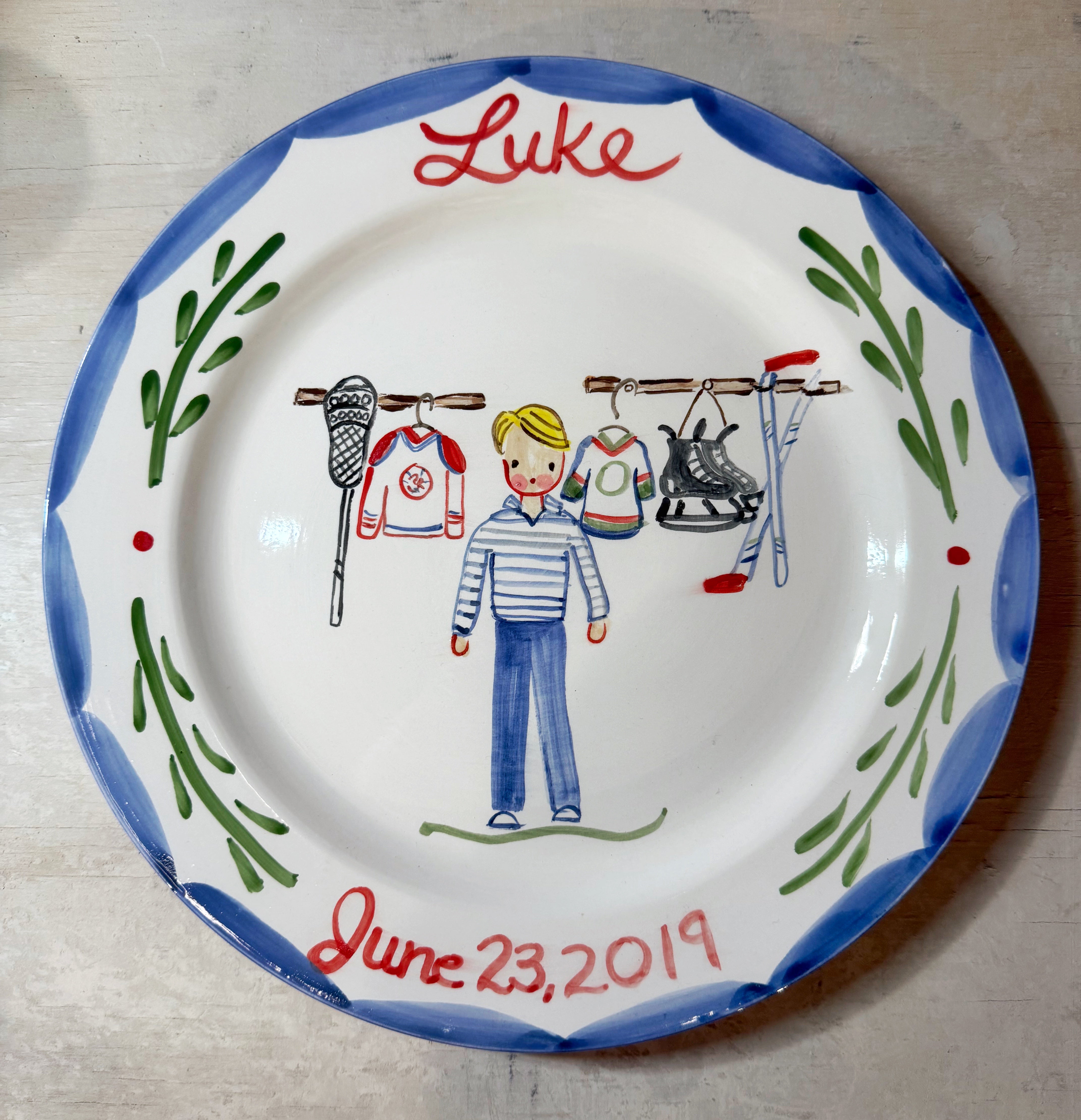 Luke Birthday Plate - Hockey and Lacrosse
