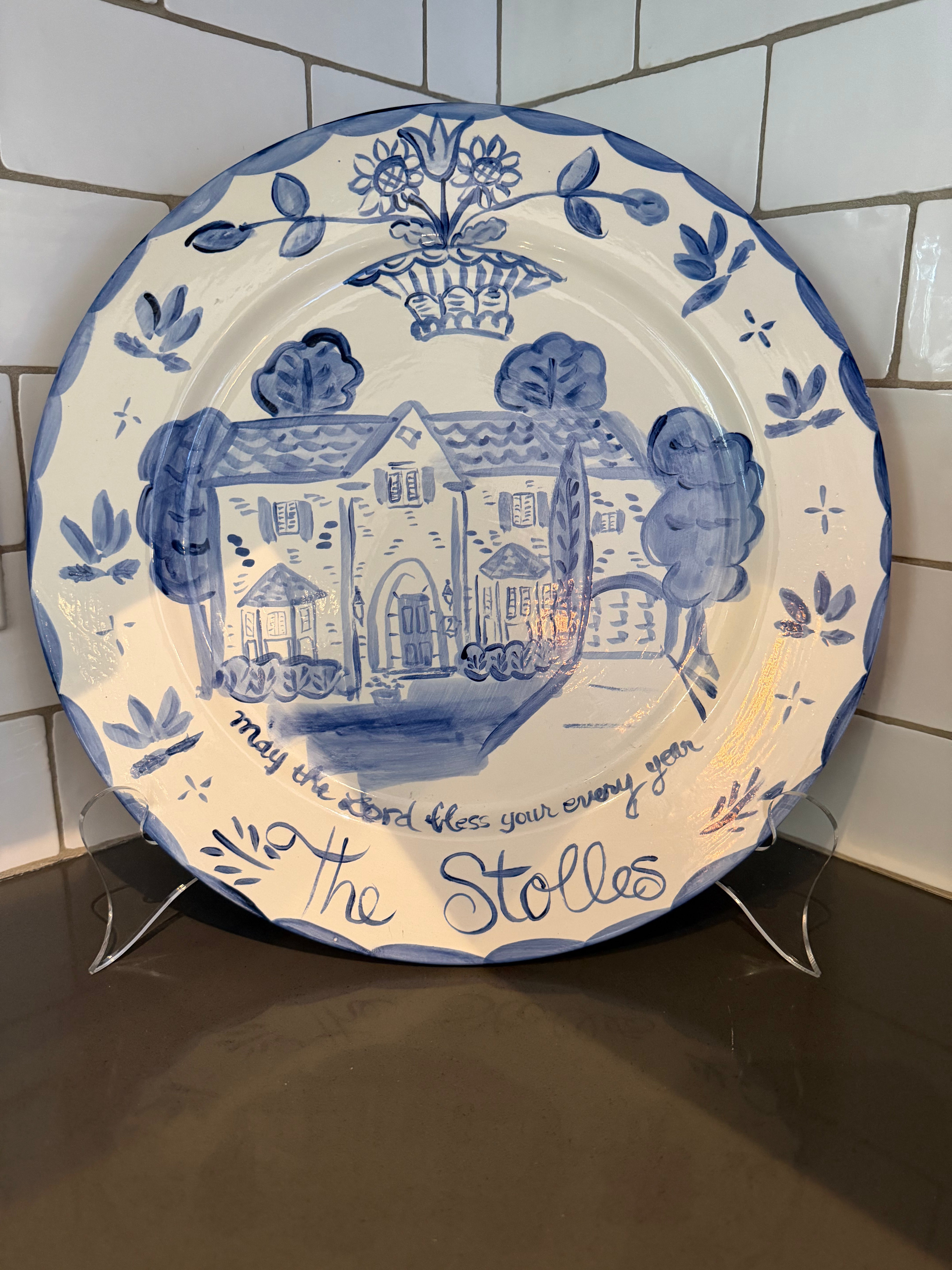 Large Custom Round Platter - House