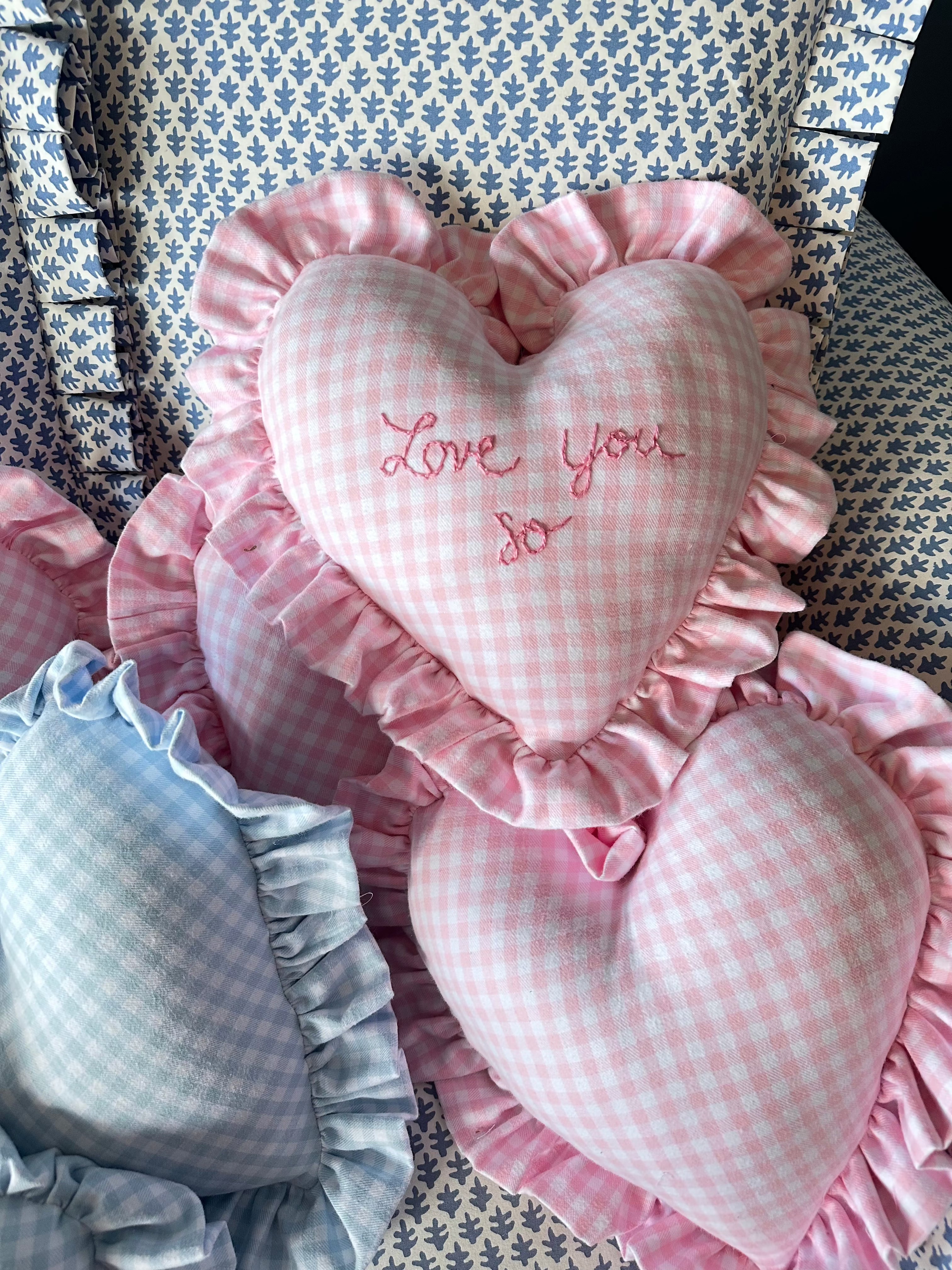 Heart Ruffle Pillow - Pink Gingham - Premium from Tricia Lowenfield Design