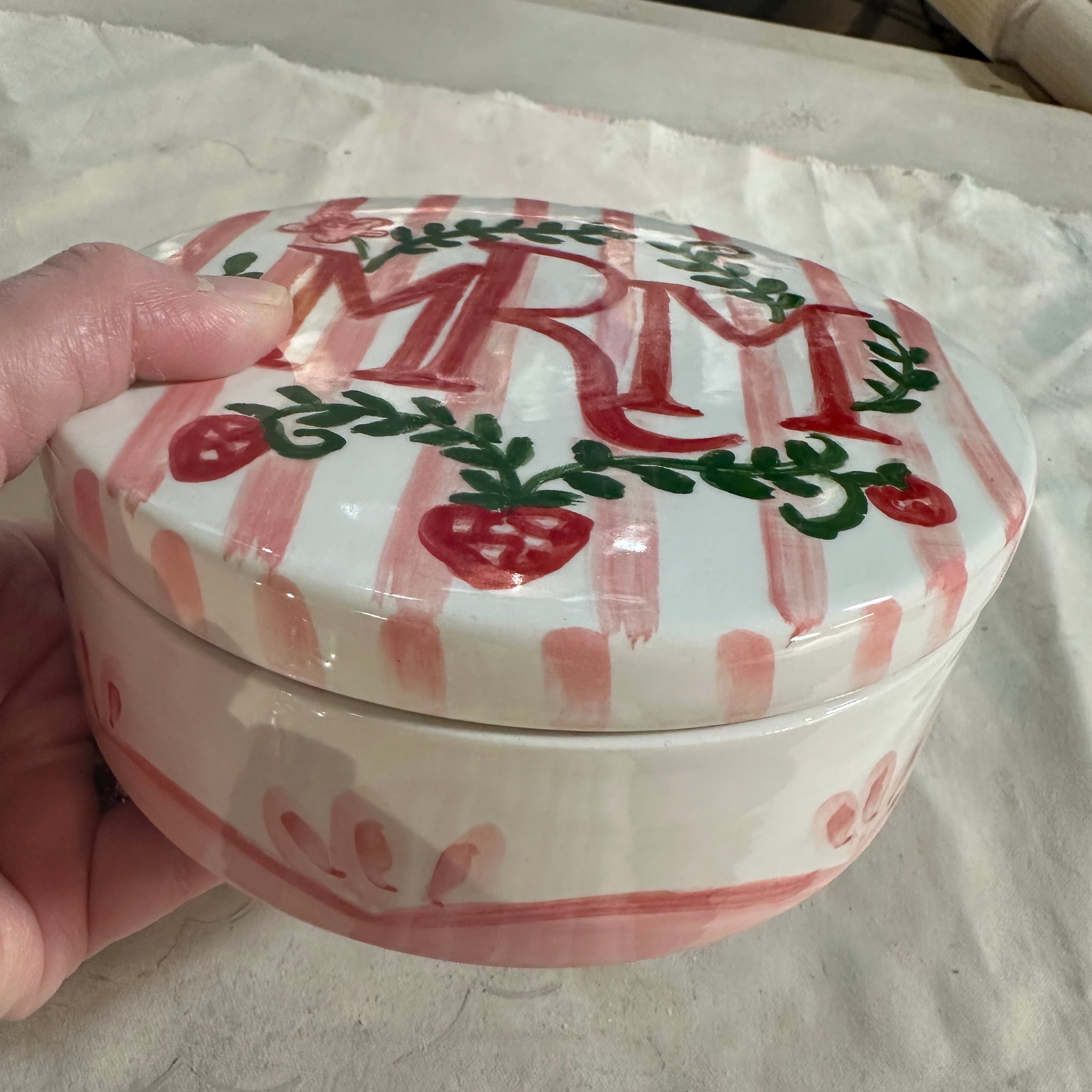 Round Keepsake Box (Stripes and Strawberries) - Premium from Tricia Lowenfield Design