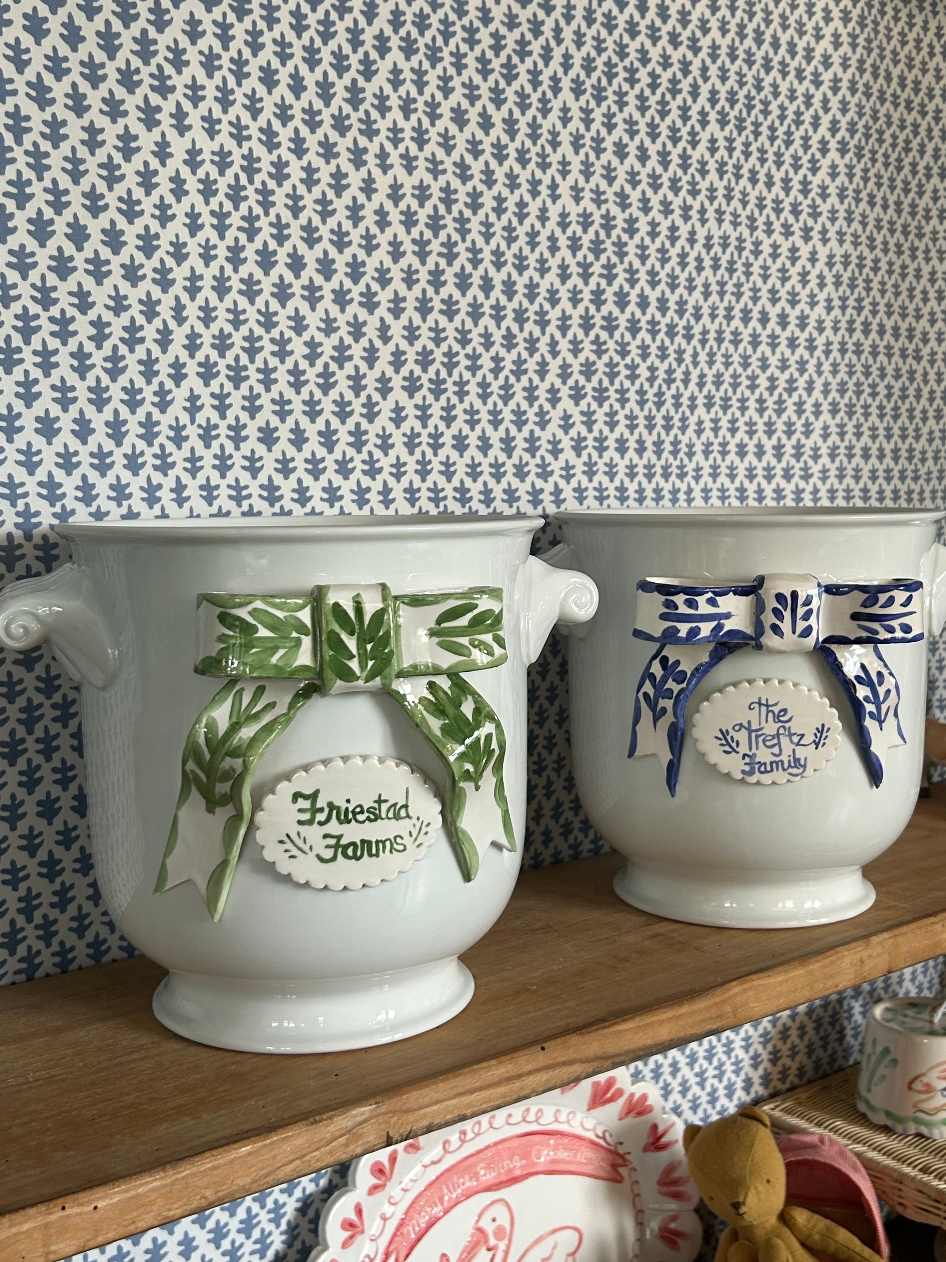 Cache Pot with Bow (blue) - Premium from Tricia Lowenfield Shop