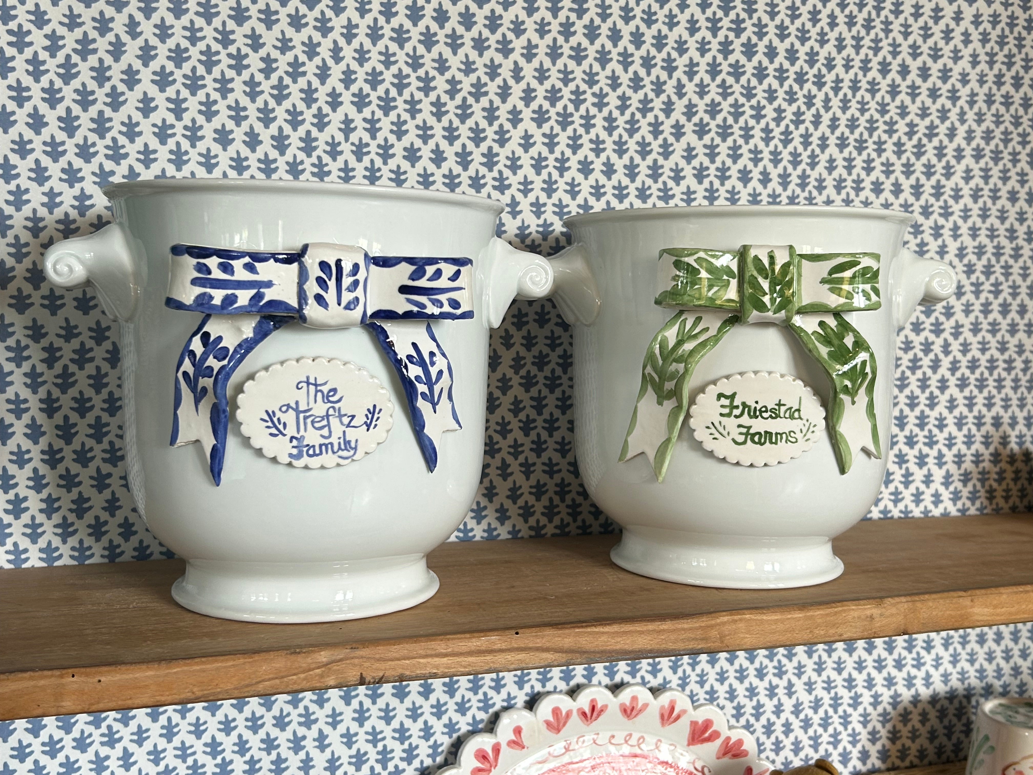 Cache Pot with Bow (Green) - Premium from Tricia Lowenfield Shop