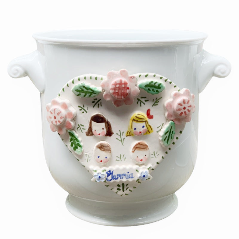 Cache Pot with Children's Faces - Pink Flowers and Heart - Premium  from Tricia Lowenfield Shop 