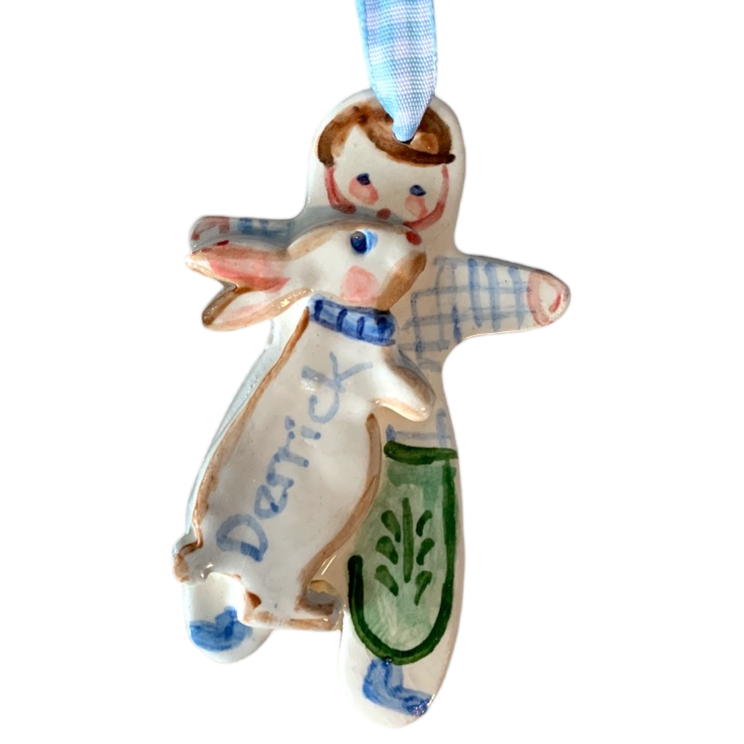Bunny and Friend Ornament - Boy - Premium from Tricia Lowenfield Design