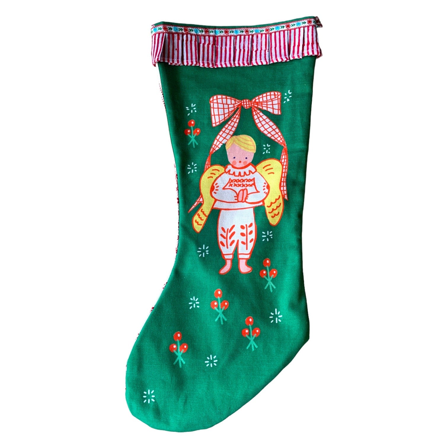 Green Angel Stocking - Boy - Premium from Tricia Lowenfield Design