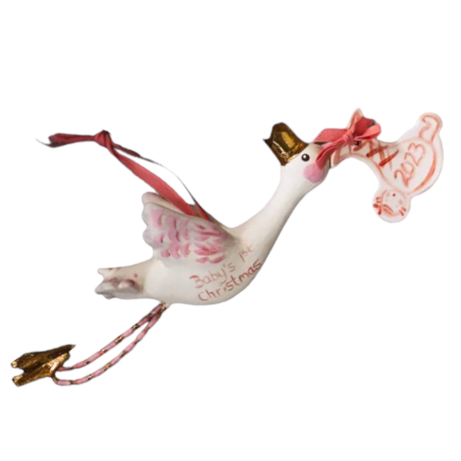 Baby's First Christmas Stork Ornament - pink - Premium from Tricia Lowenfield Design
