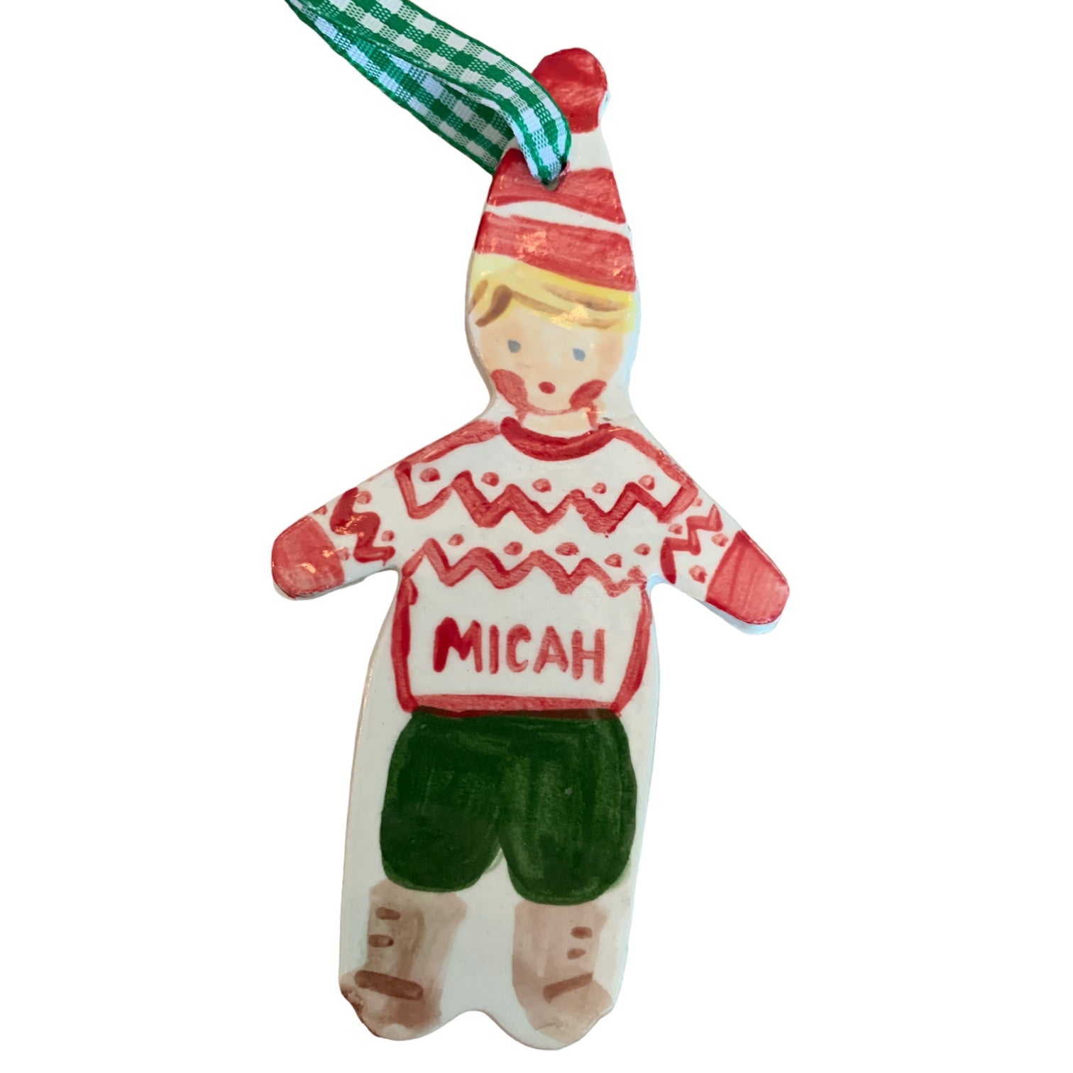 Christmas Boy ornament - Red Sweater - Premium from Tricia Lowenfield Design