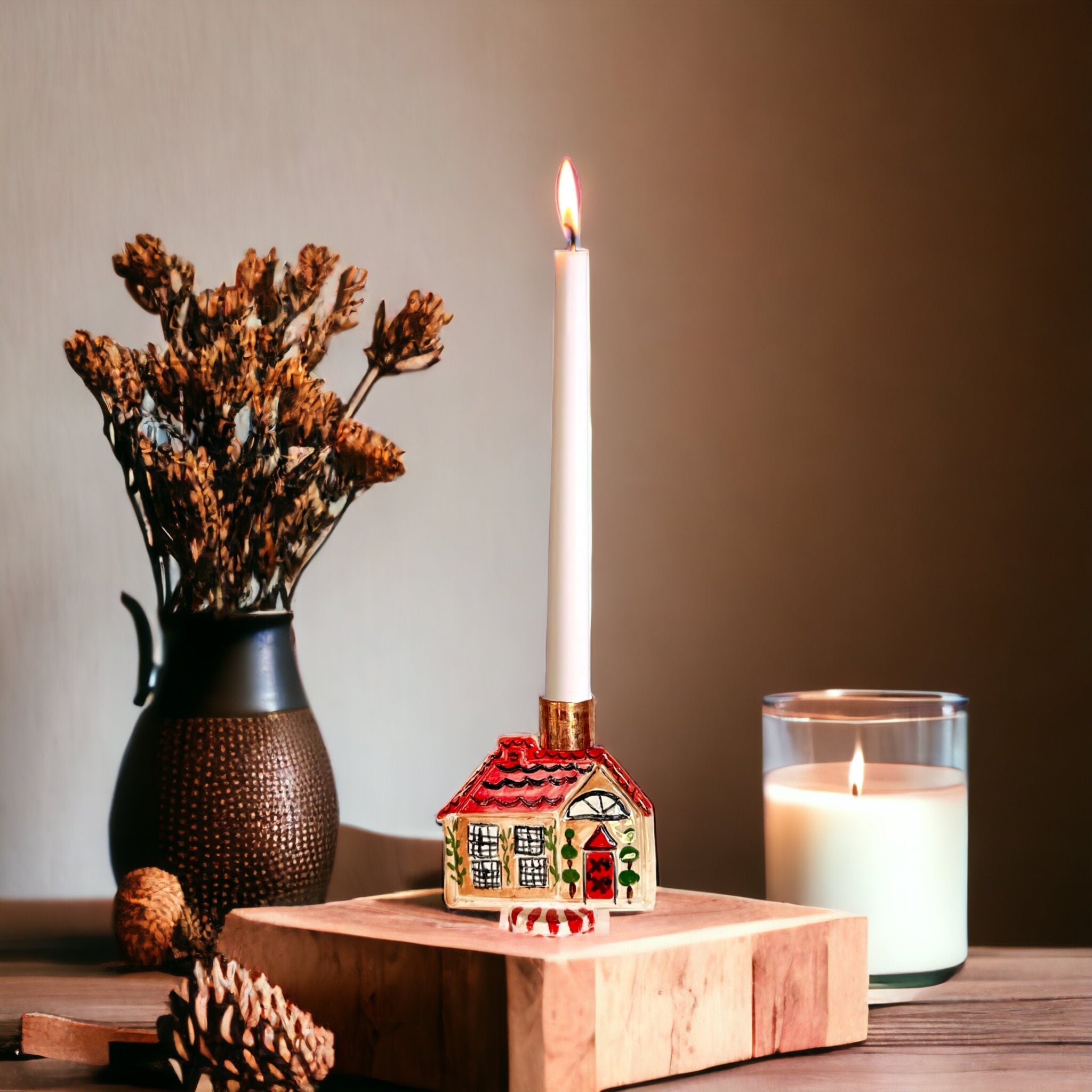 Pair of 2 House Candlestick Holders - Premium Cake Topper from Tricia Lowenfield Design