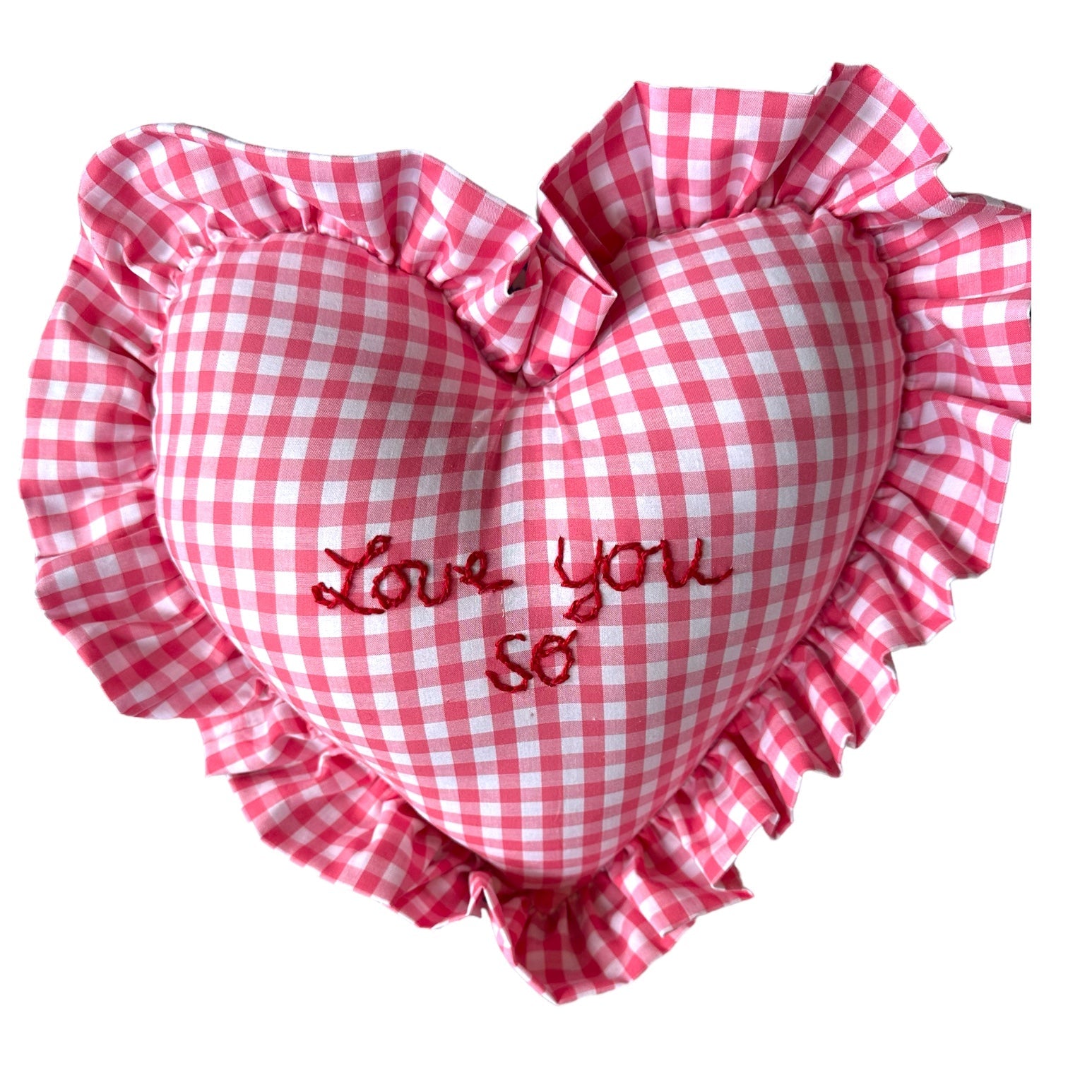 Heart Ruffle Pillow - dark pink gingham - Premium from Tricia Lowenfield Design