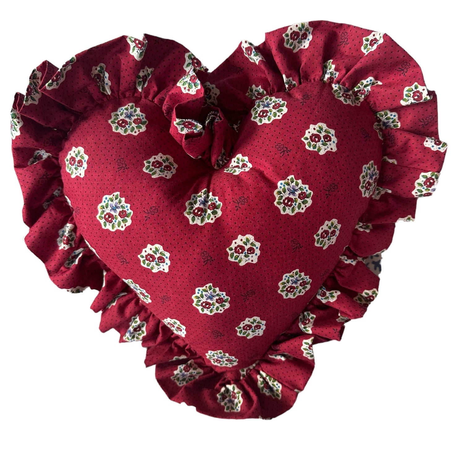 Heart Ruffle Pillow - Vintage Pierre Deux Red - Premium  from Tricia Lowenfield Design 