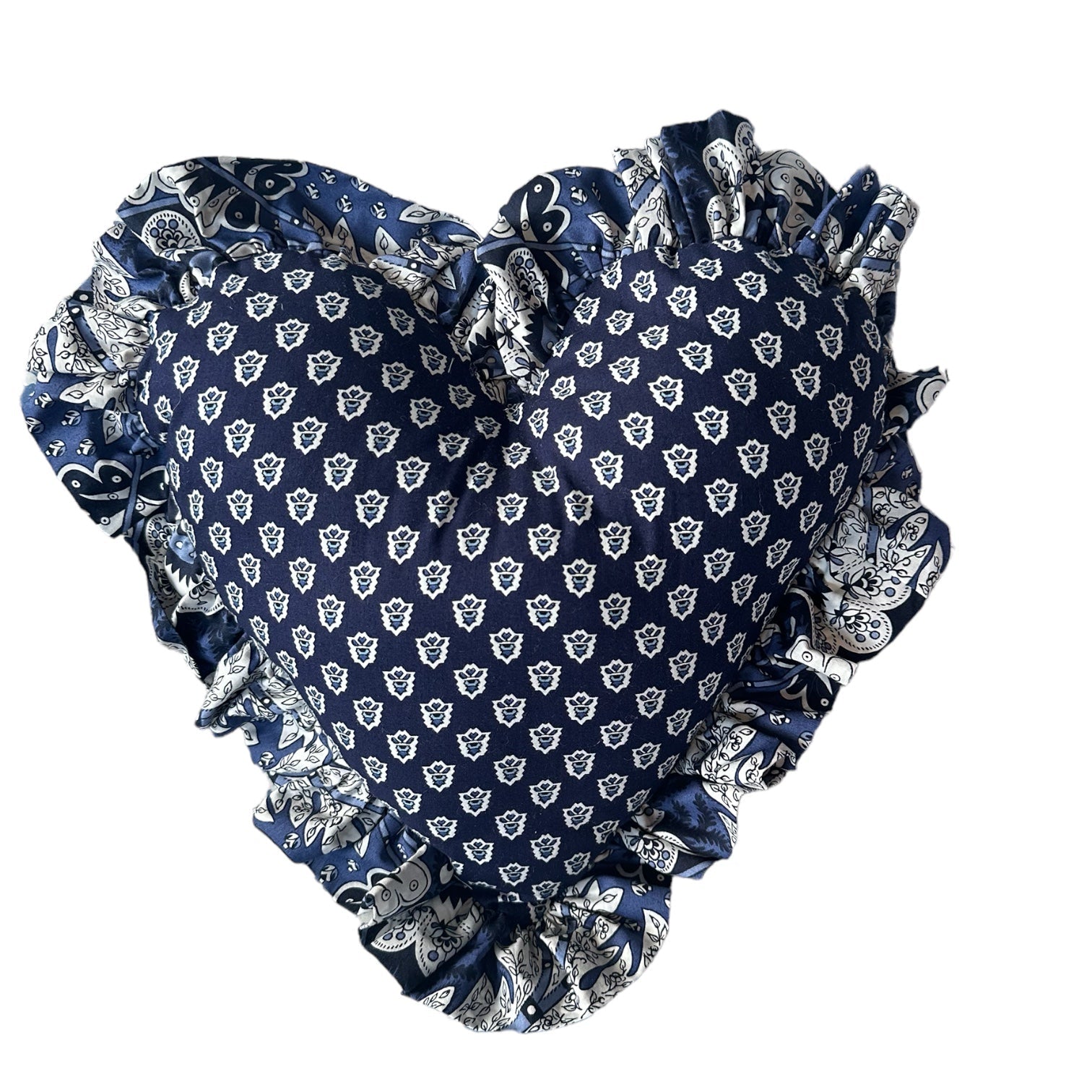 Heart Ruffle Pillow - Vintage Pierre Deux Navy Blue - Premium  from Tricia Lowenfield Design 