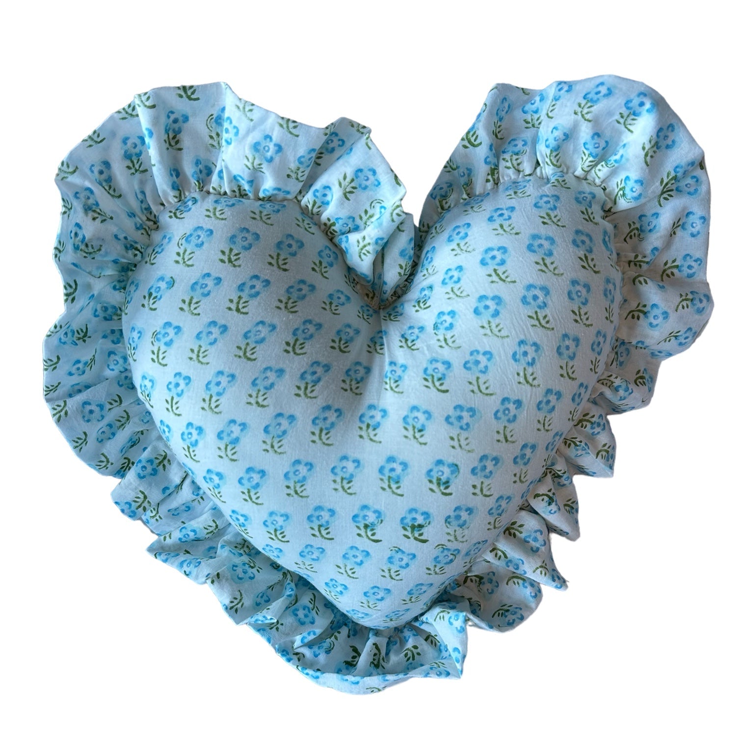 Heart Ruffle Pillow - blockprint blue - Premium  from Tricia Lowenfield Design 