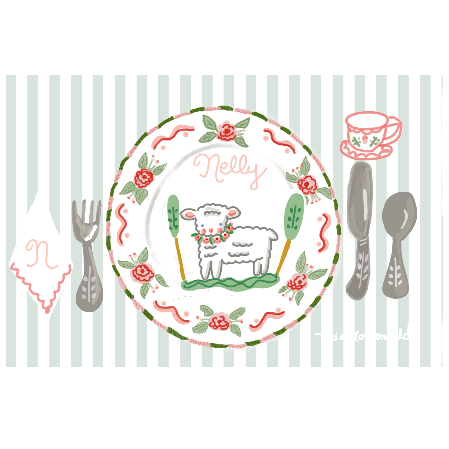 Laminated Placemat - Nelly Lamb - Premium from Tricia Lowenfield Design