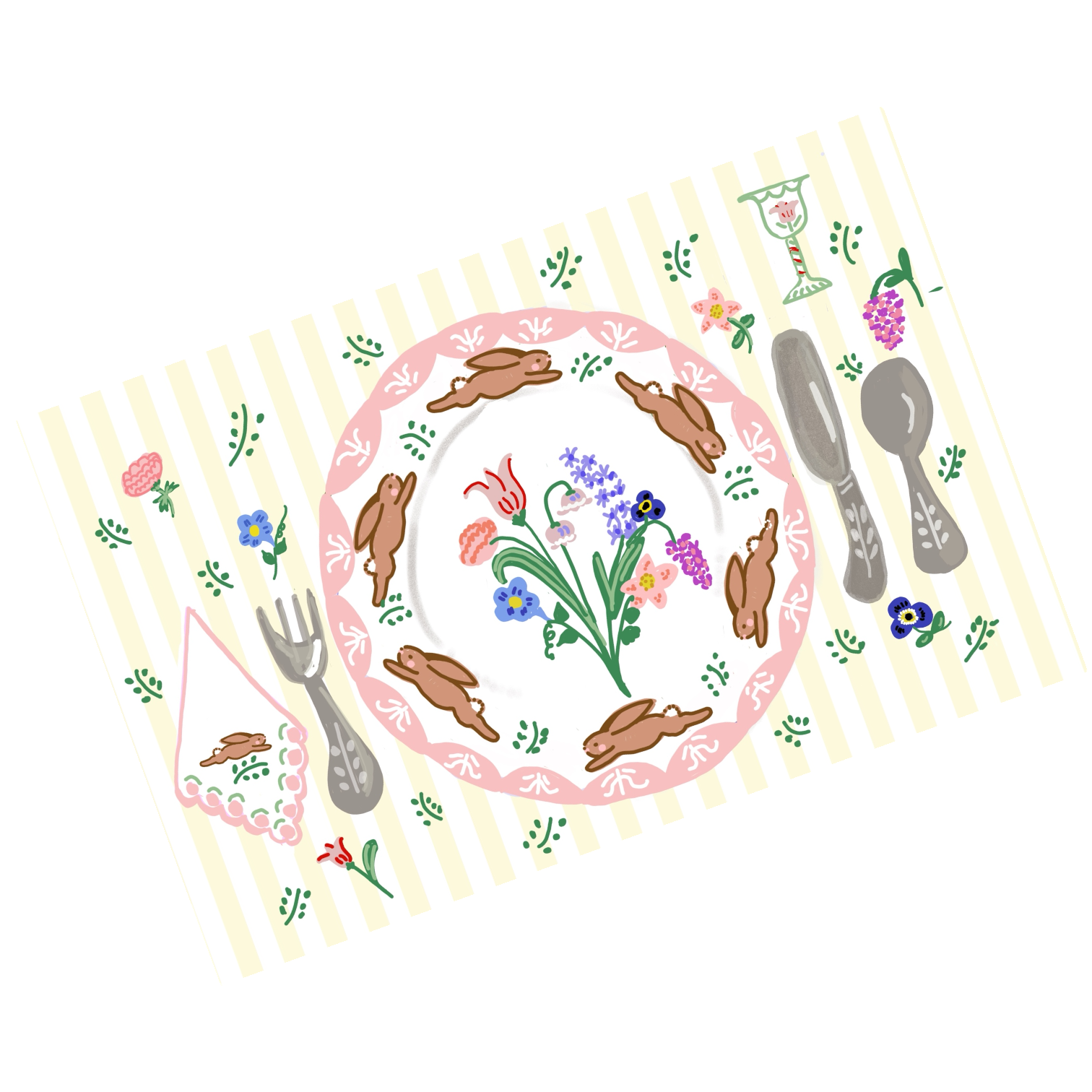 Laminated Placemat - Bouquet with Bunnies - Premium from Tricia Lowenfield Design