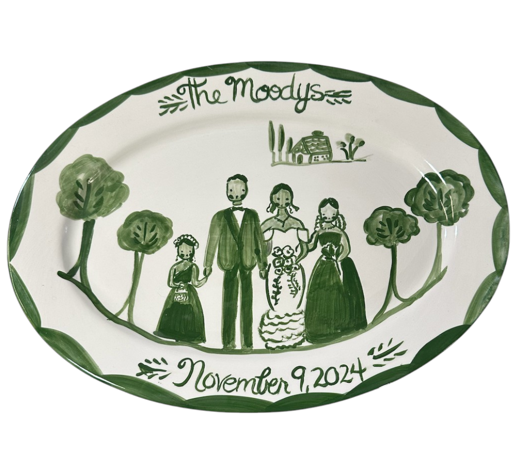 Large Custom Bride and Groom Platter (Green and White) - Premium Platter from Tricia Lowenfield Design