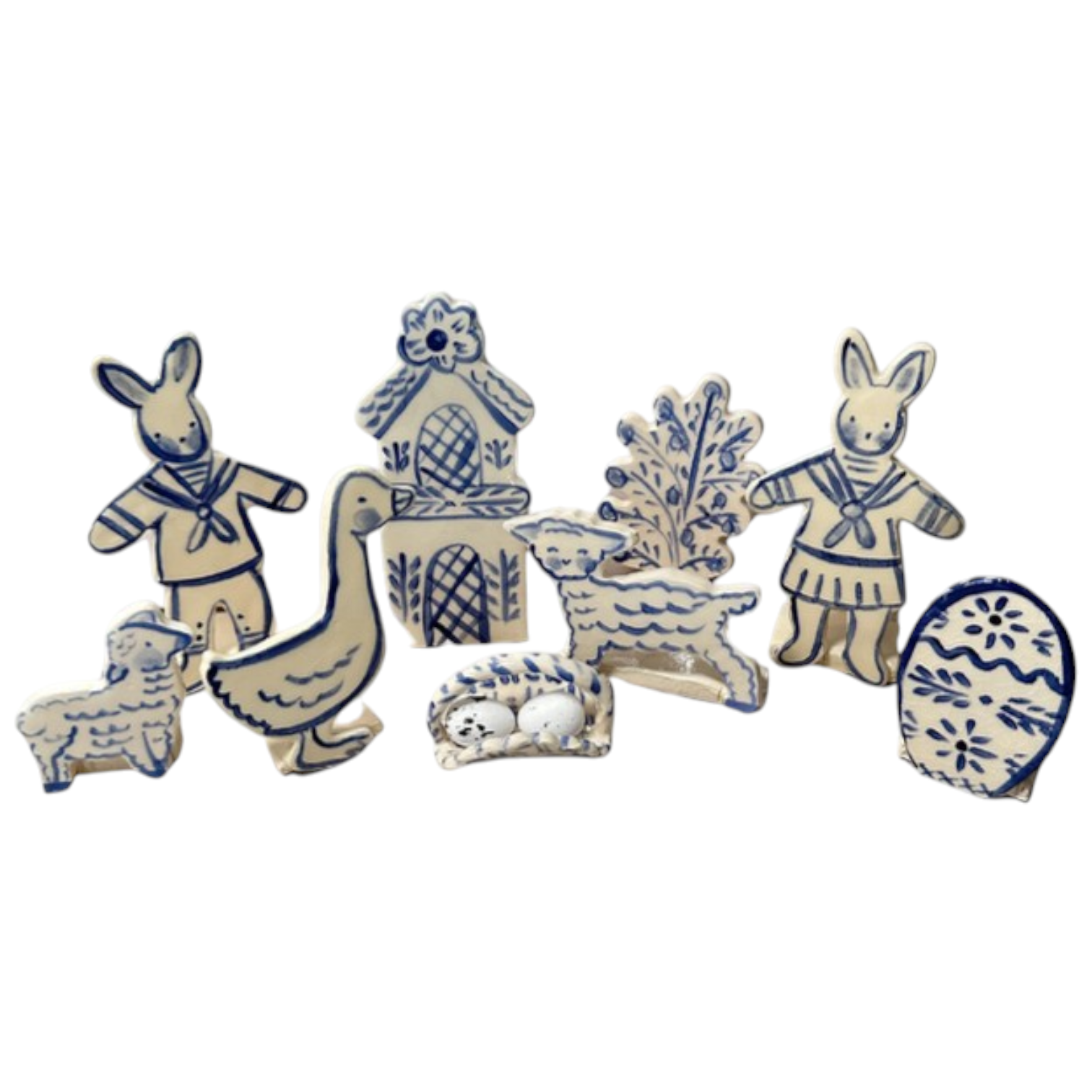Easter Vignette - 9 pieces (blue/white) - Premium Ceramic Figures from Tricia Lowenfield Design