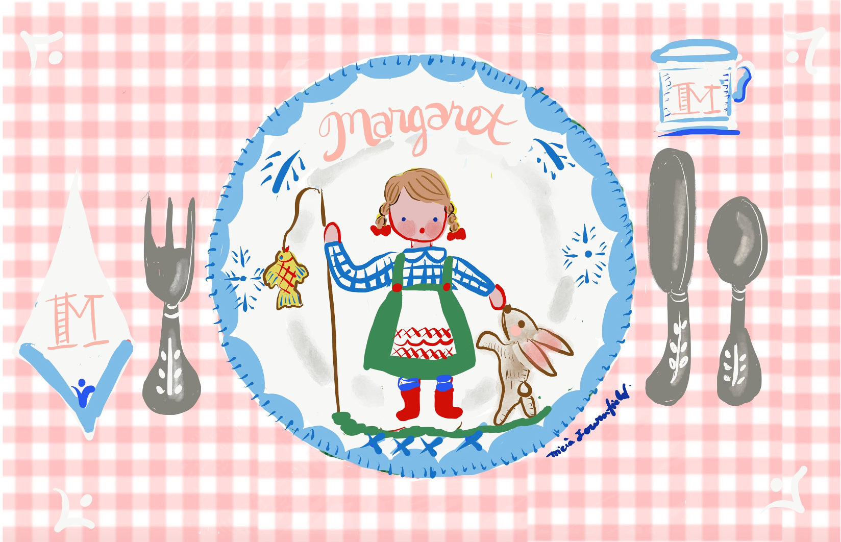 Margaret Laminated Placemat - Pink Gingham