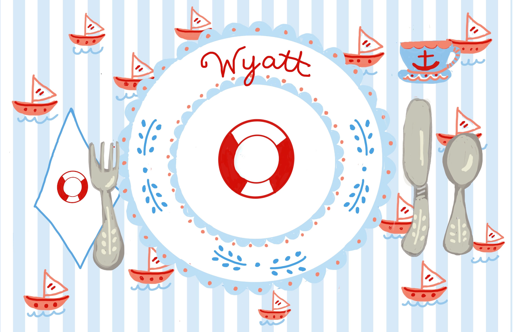 Wyatt Laminated Placemat - Sailboat and Lifesaver