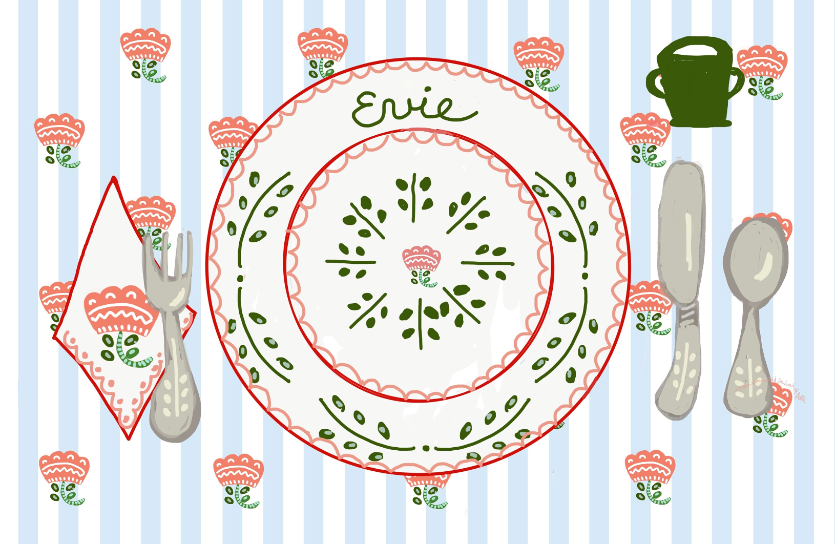 Evie Laminated Placemat - Blockprint Flower