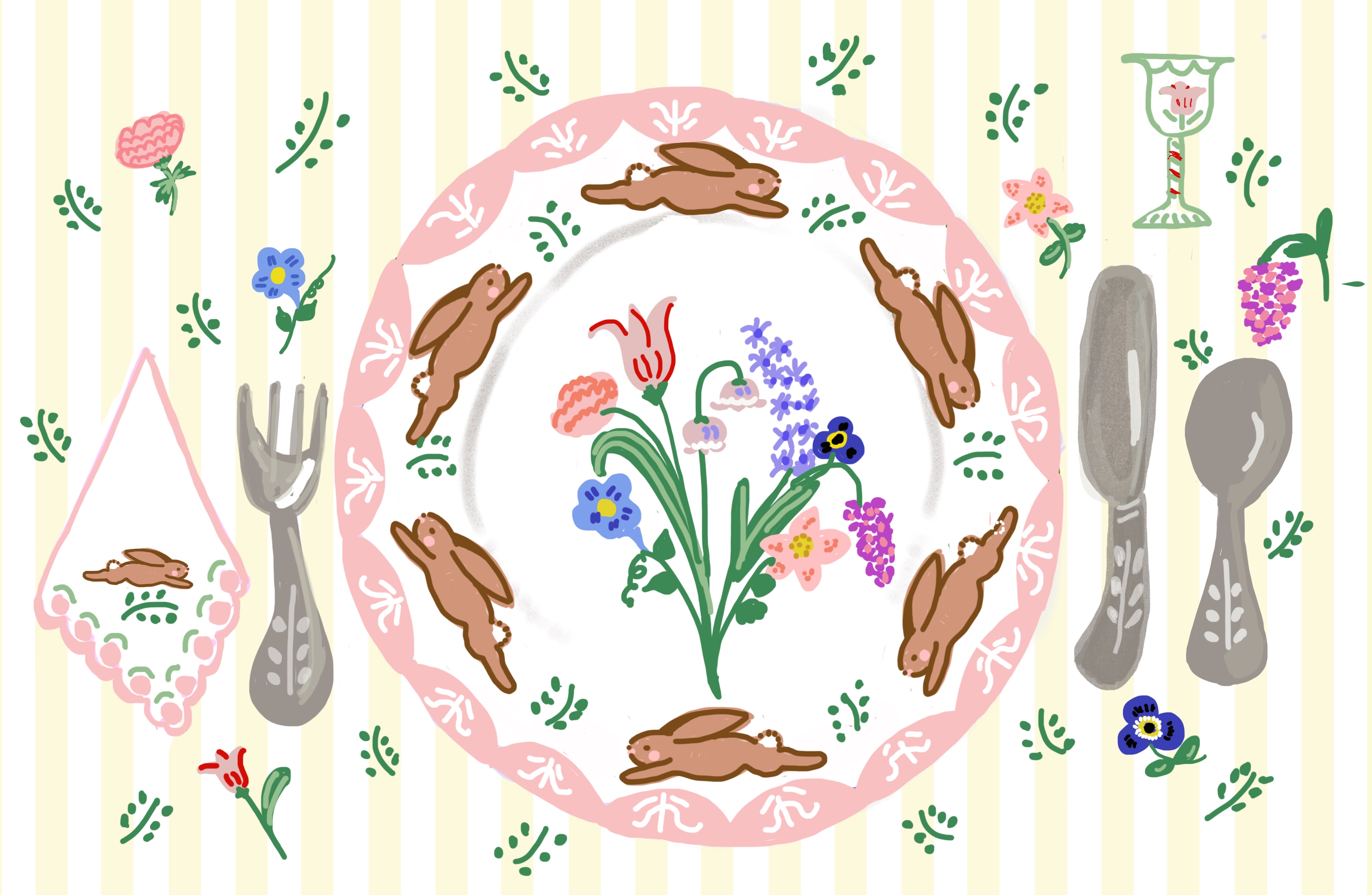 Laminated Placemat - Bouquet with Bunnies - Premium from Tricia Lowenfield Design