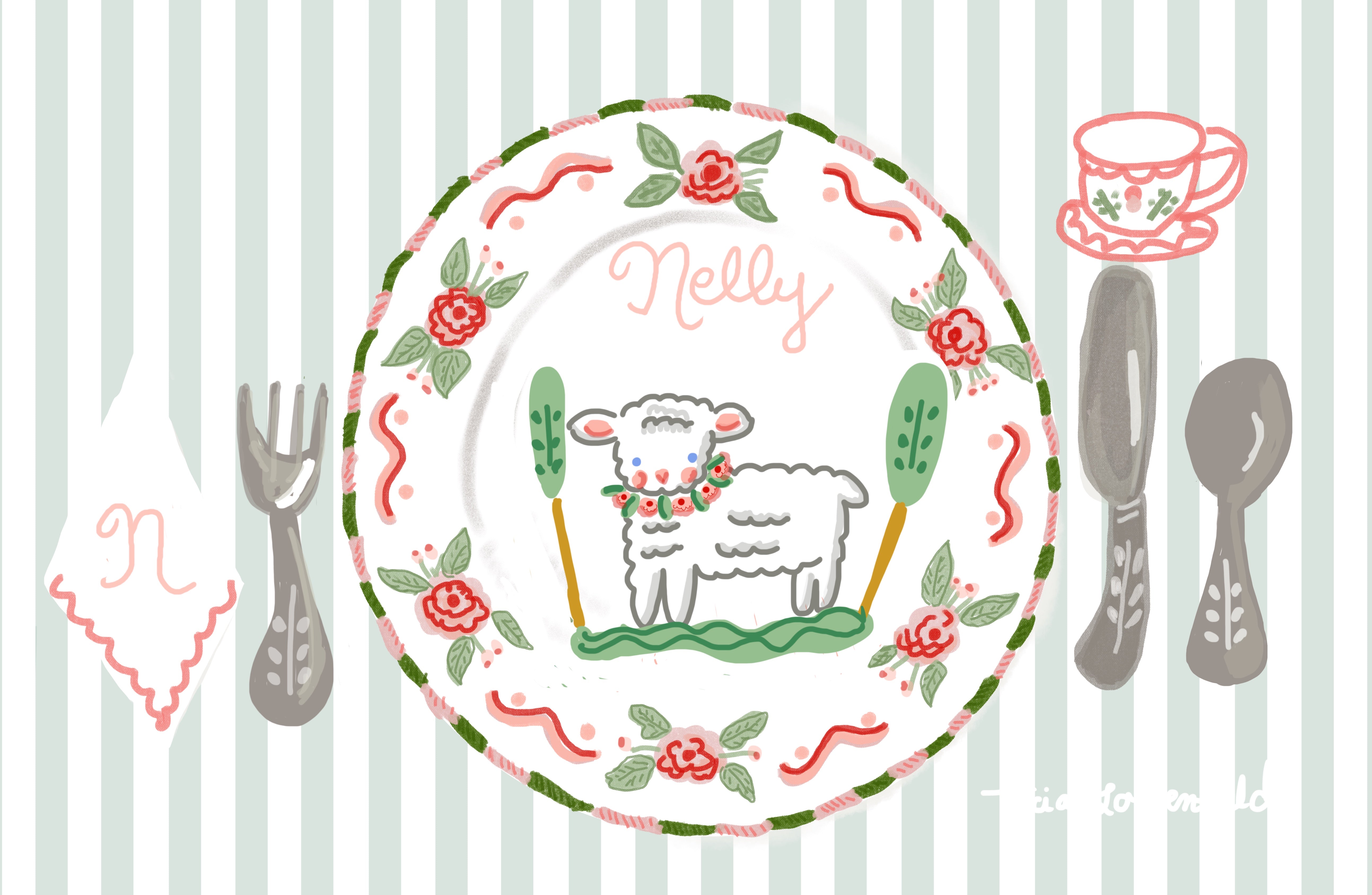Laminated Placemat - Nelly Lamb - Premium from Tricia Lowenfield Design