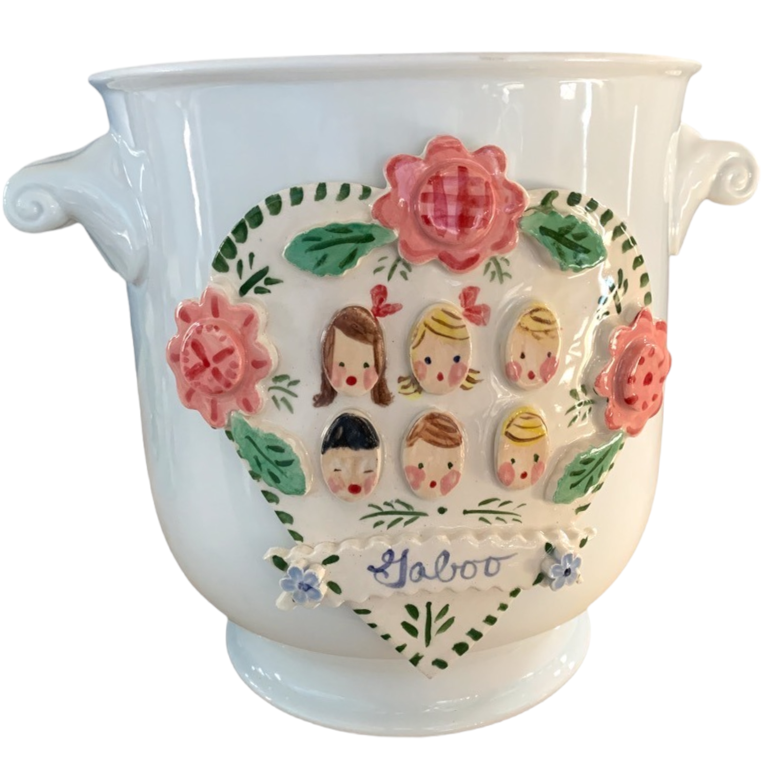 Cache Pot with Children's Faces - Primary Flowers - Premium from Tricia Lowenfield Design