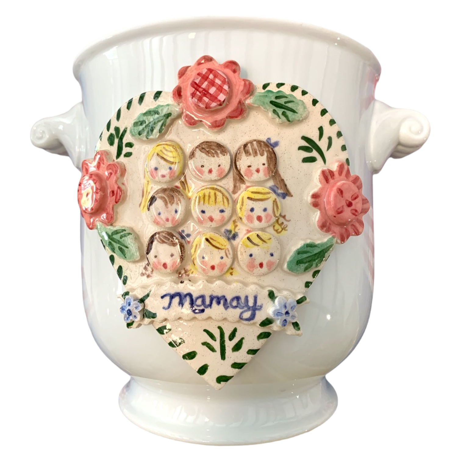 Cache Pot with Children's Faces - Pink Flowers and Heart - Premium from Tricia Lowenfield Design
