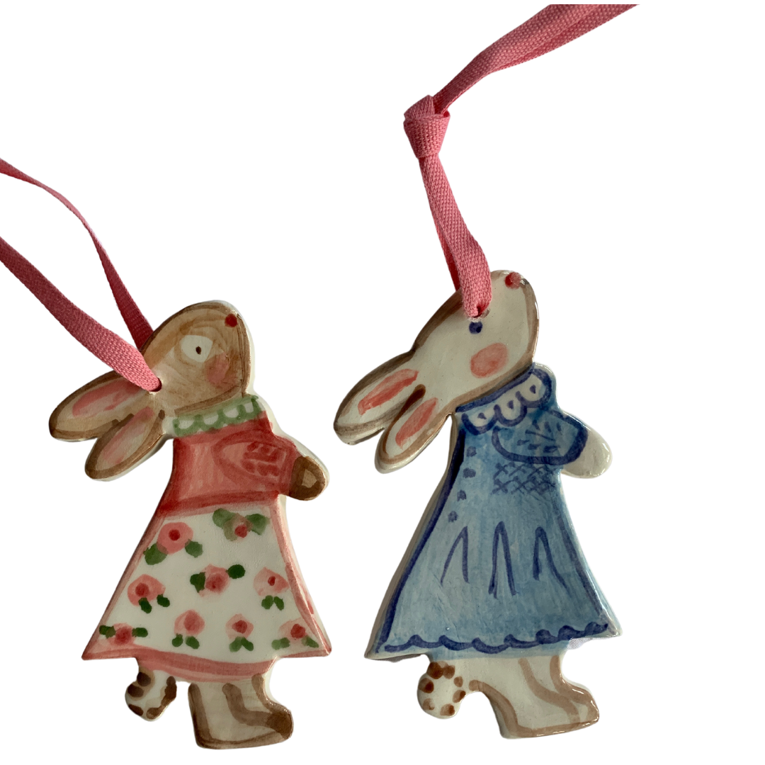 Blue Dress Girl Bunny Ornament