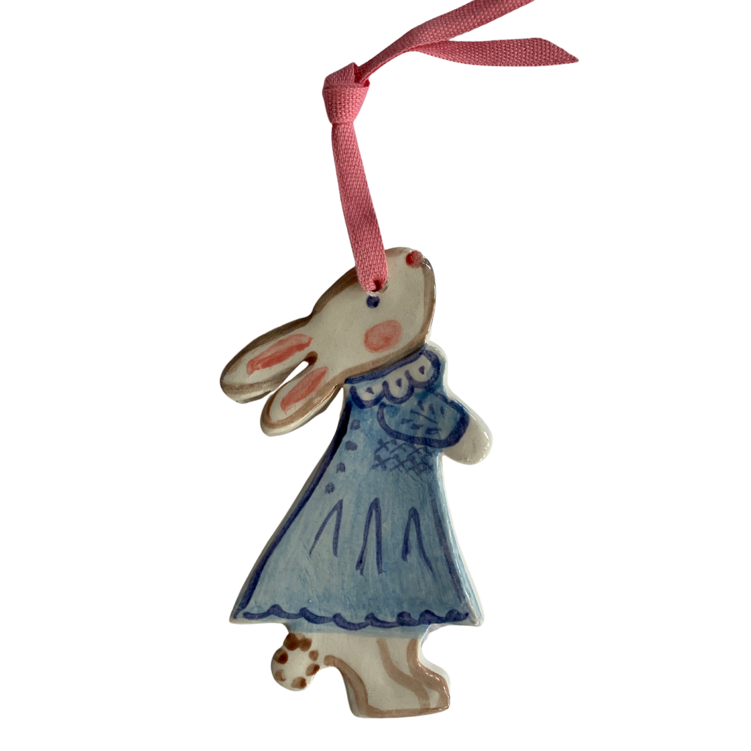 Blue Dress Girl Bunny Ornament