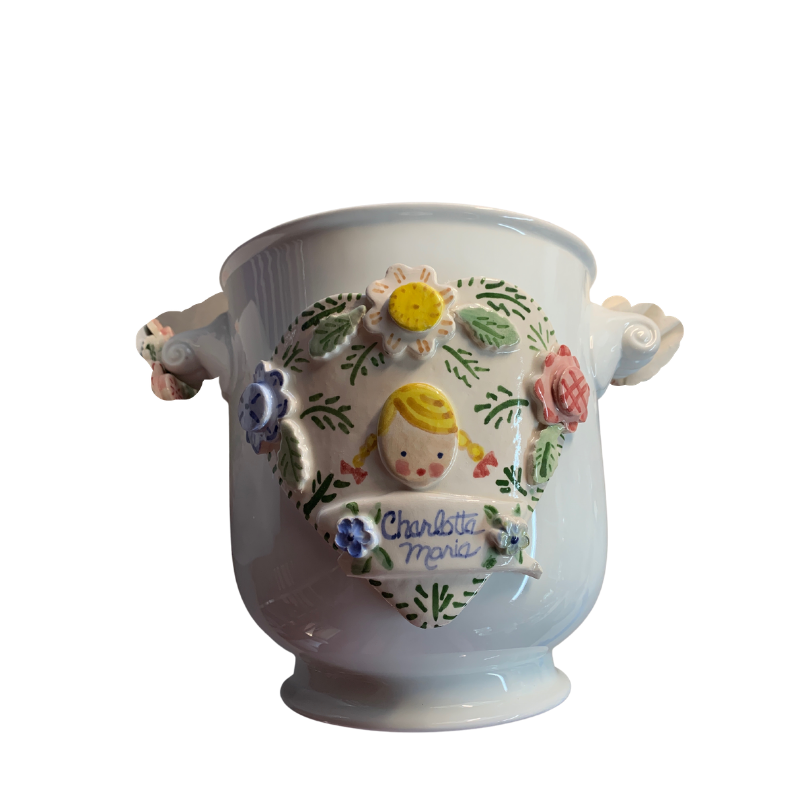 Cache Pot with One Face & Flowers (Angel face)