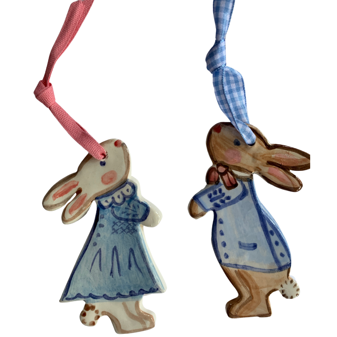Blue Dress Girl Bunny Ornament - Premium from Tricia Lowenfield Design