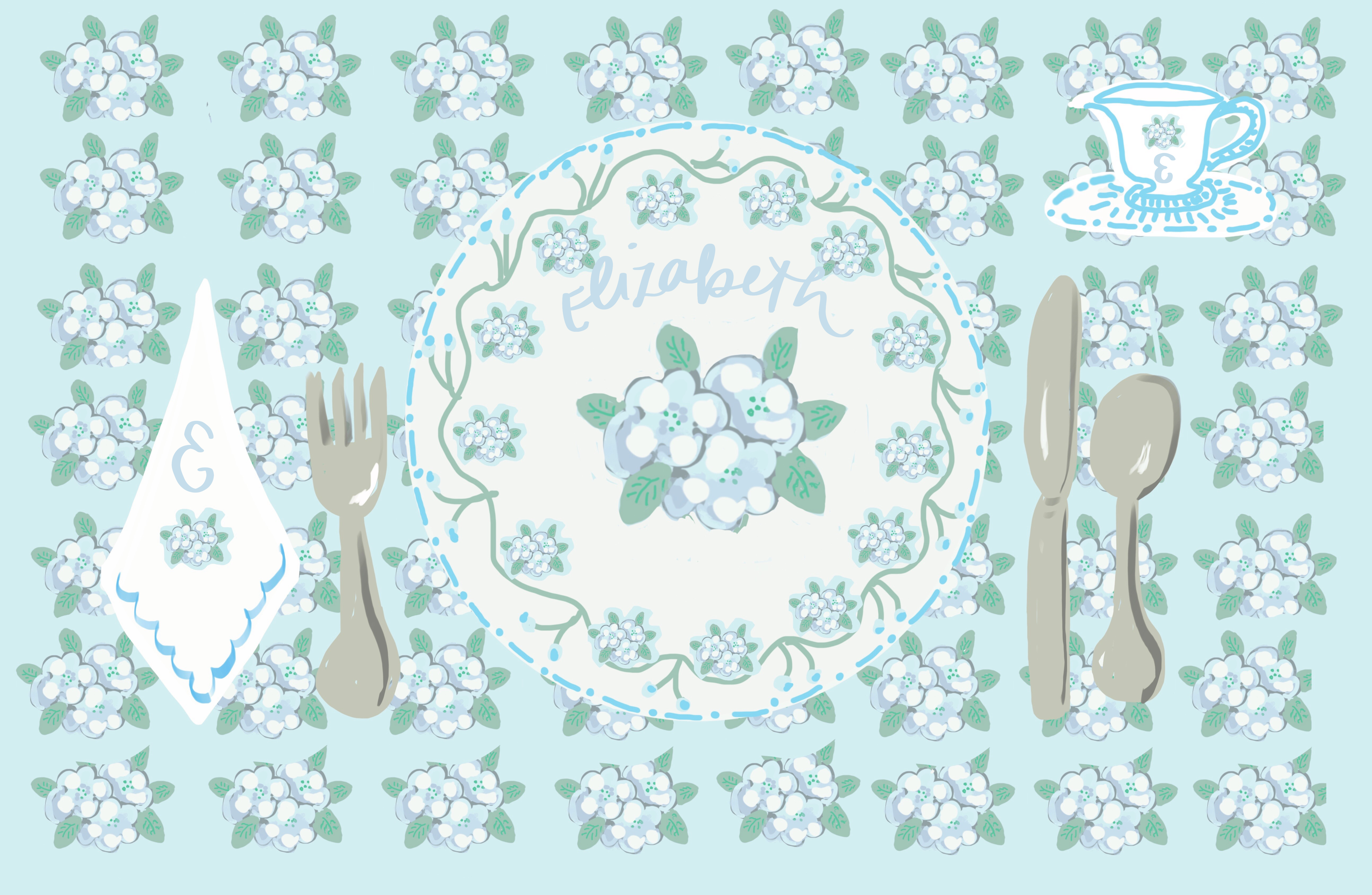 Laminated Placemat - Hydrangea Print (Collaboration with Born on Fifth)