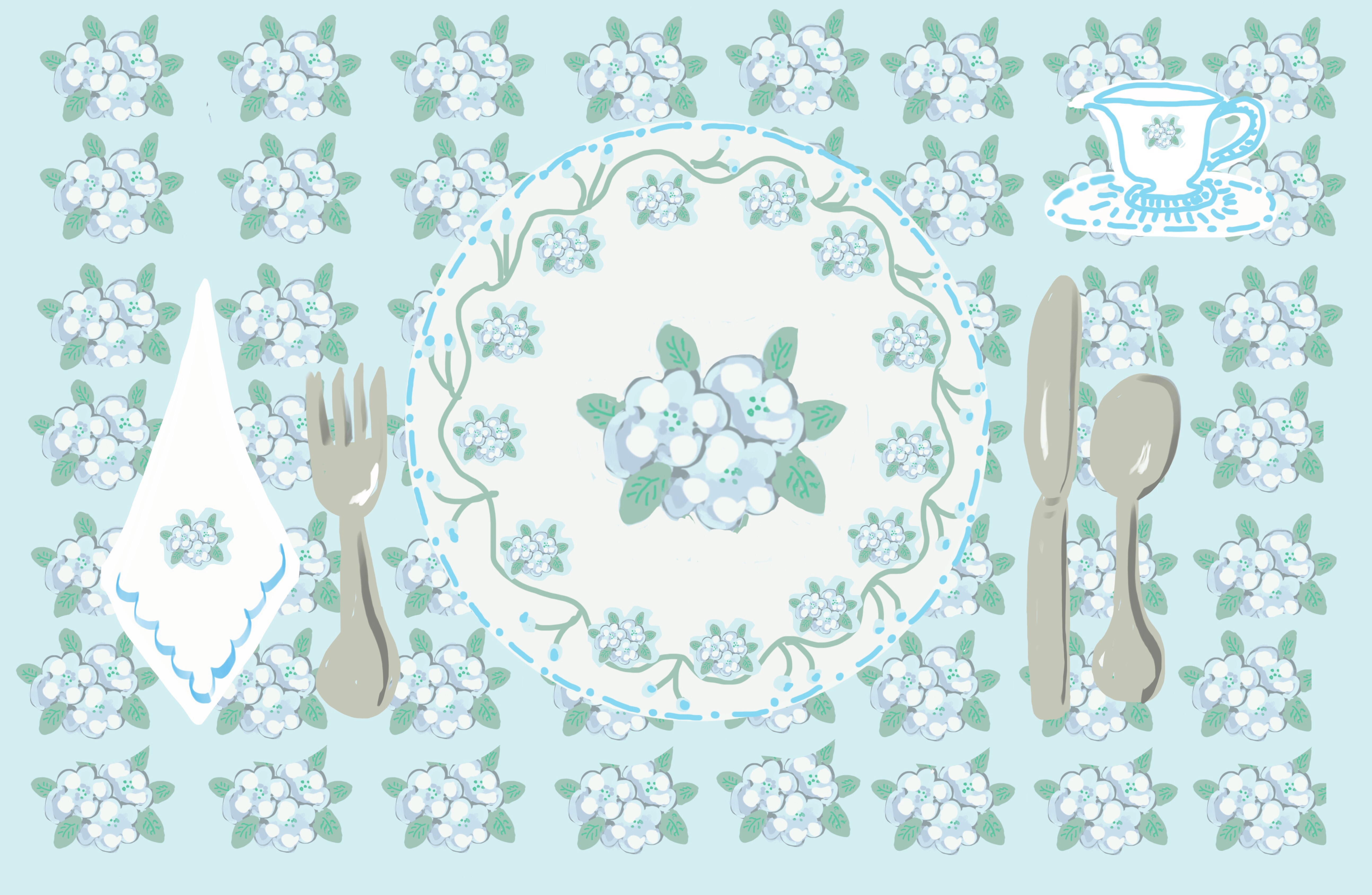 Laminated Placemat - Hydrangea Print (Collaboration with Born on Fifth)